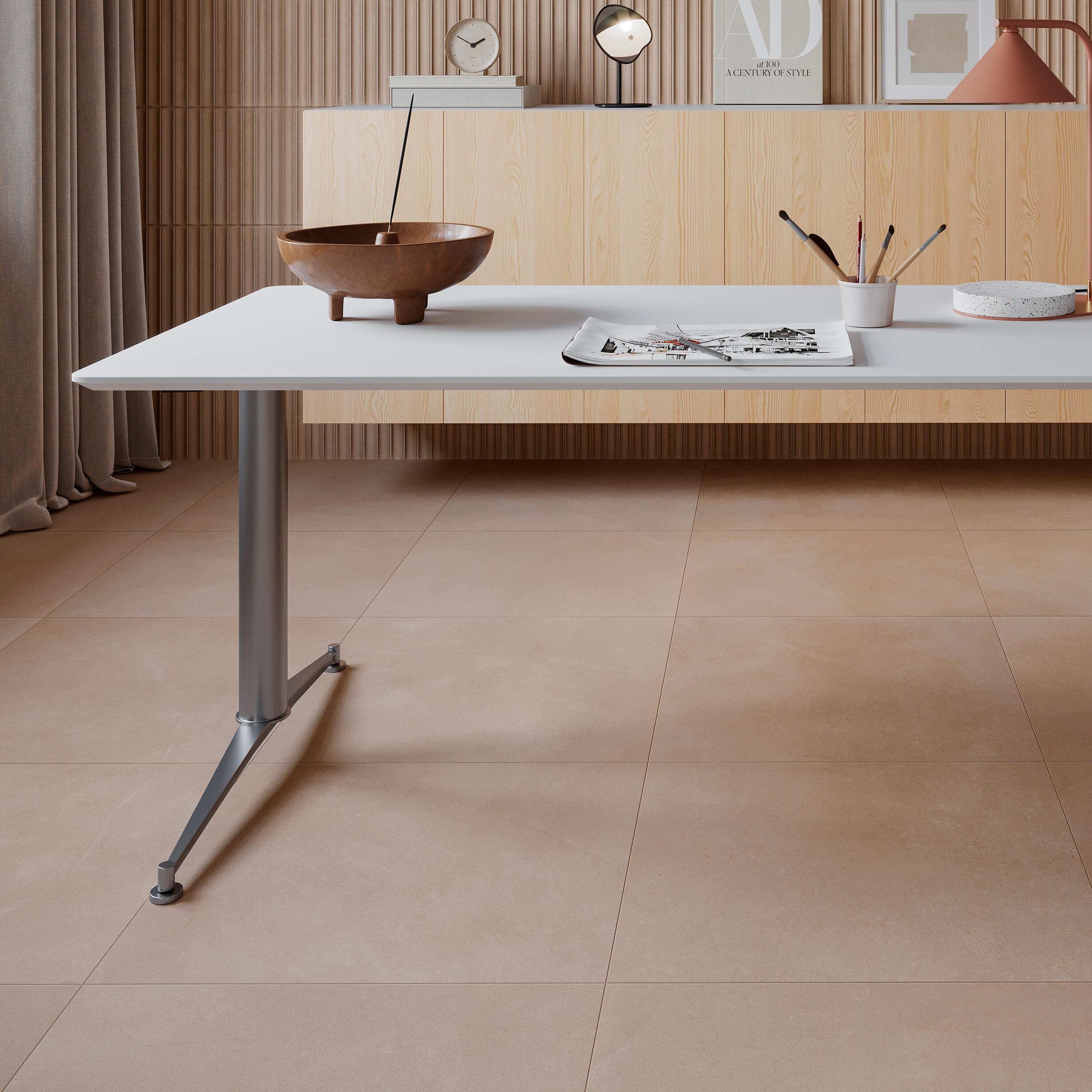 Carrelage sol / mur effet béton nuances des cottos beiges et marron Galbe l.60 x - 4