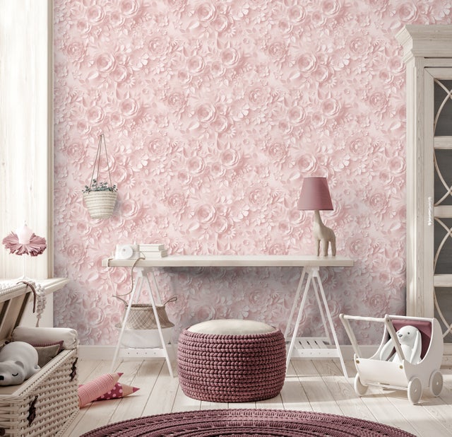 Papier Peint Photo 3D Rouge Et Rose – Motif Fleurs 7218NA, Effet Mural Pour Salon Ou Chambre