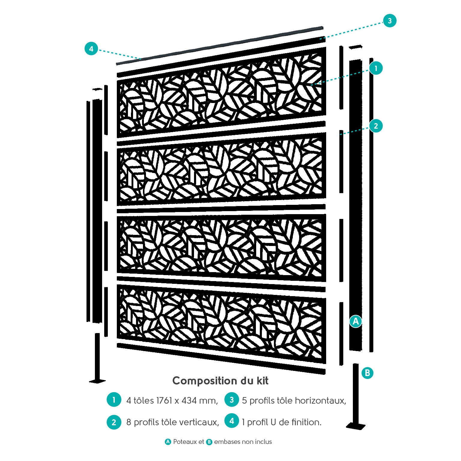 Kit palissade Klos up! noir, décor TEK l.177 x H.181 cm - 2