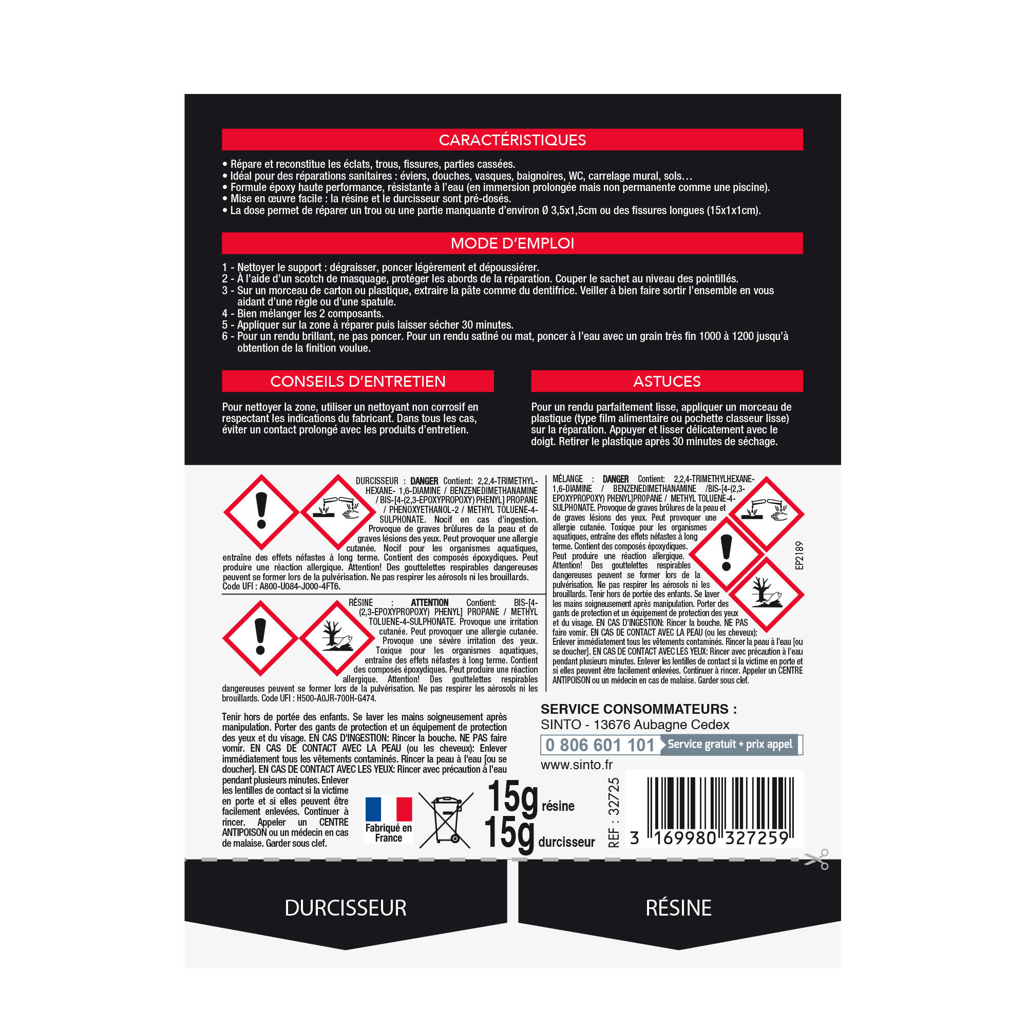 Colle de réparation pâte époxy Sintomateriaux SINTO, 30 g blanc - 6