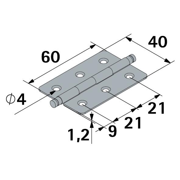 Lot de 2 paumelles acier pour meuble HETTICH, L.60 x l.40 mm - 2