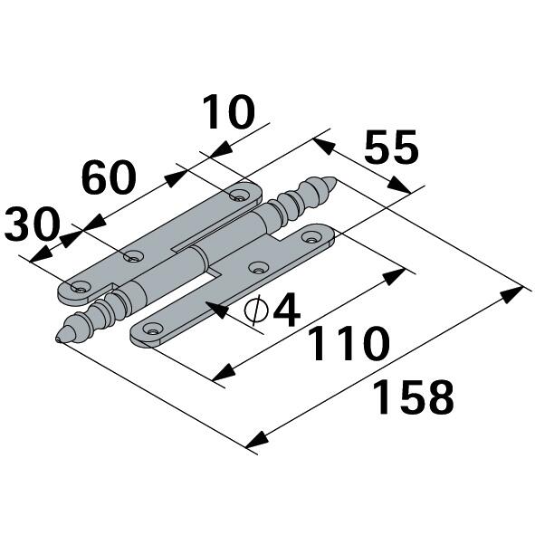 Paumelle acier pour meuble HETTICH, L.110 x l.55 mm - 2