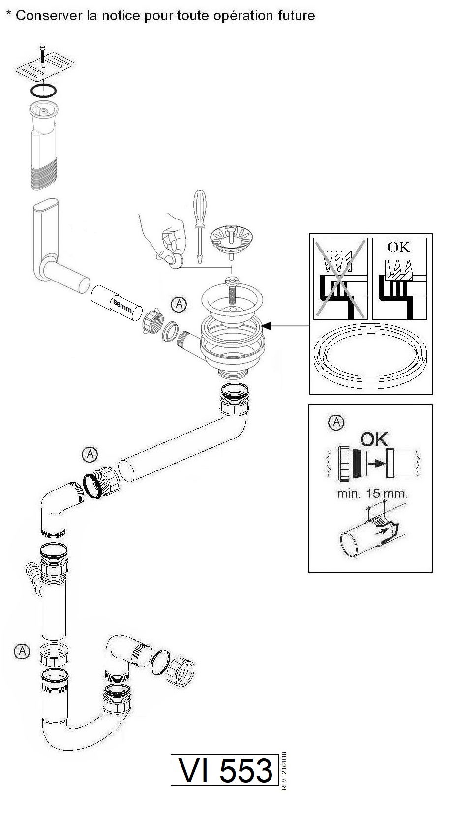 Evier à encastrer 1 bac avec égouttoir, résine, SOLO Noir - 8