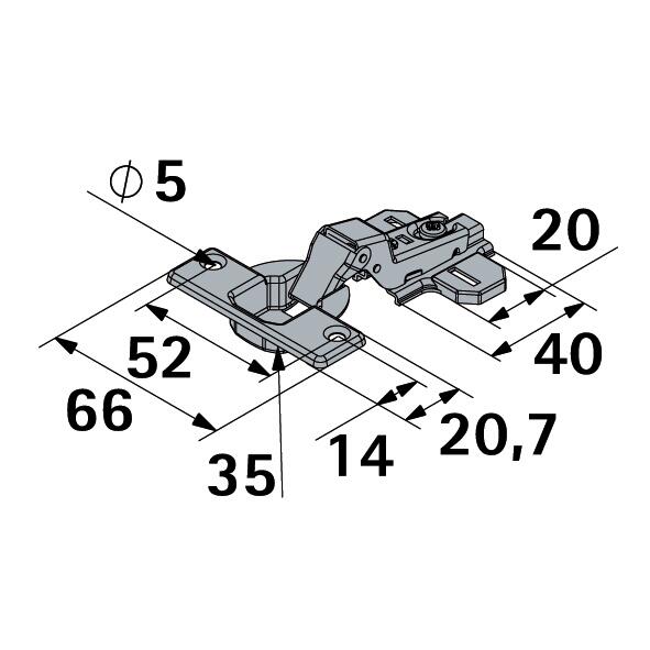 Dobradiça invisível semi-curva niquelado 35 mm 95º Hettich - 2