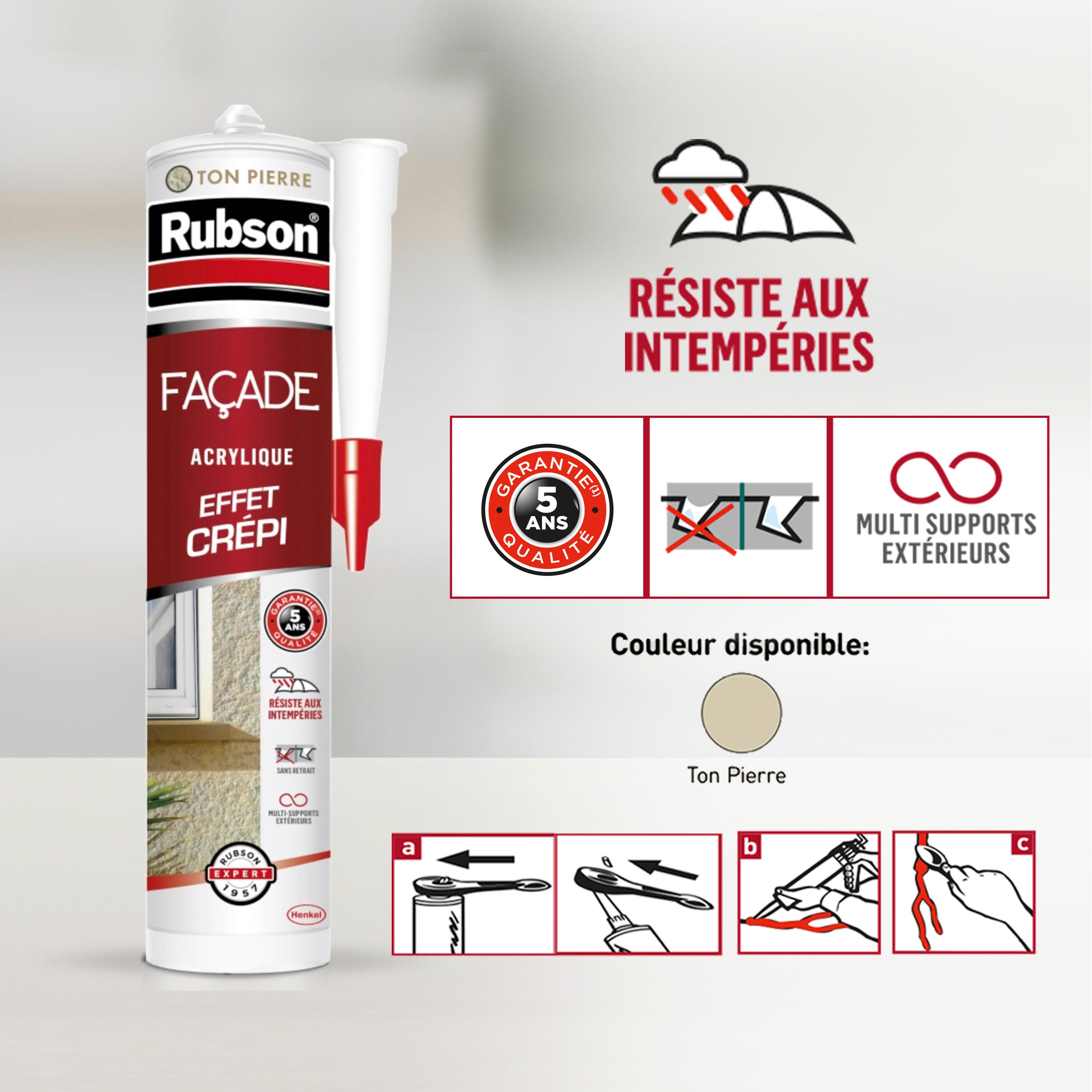 Mastic d'étanchéité Façade effet crépi RUBSON beige, 280 ml - 2