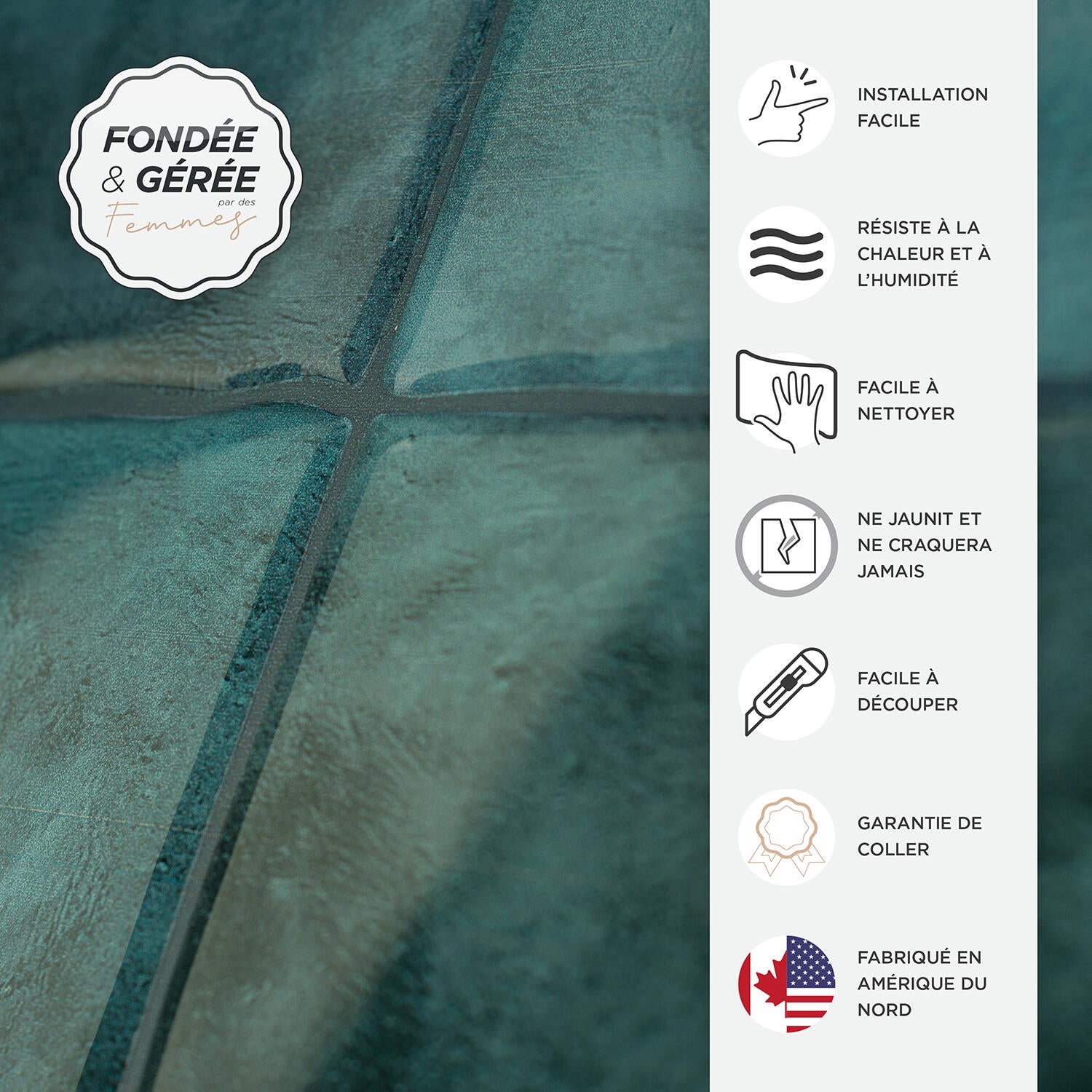 Lot de 4 adhésifs décoratifs, Zellige costa, bleu, 23 cm x 23 cm - 5