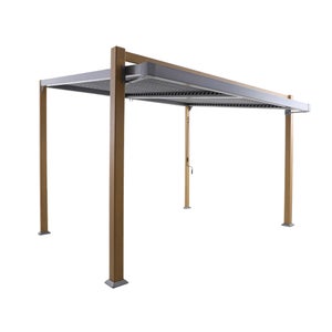 Pergola bioclimatique adossée NATERIAL Odyssea aluminium gris, 10.39 m²