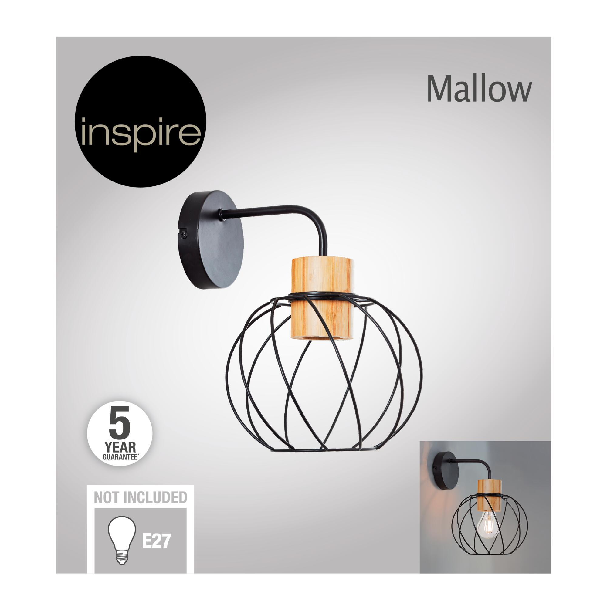 Applique E27, acier / bambou, noir, Mallow, INSPIRE - 6