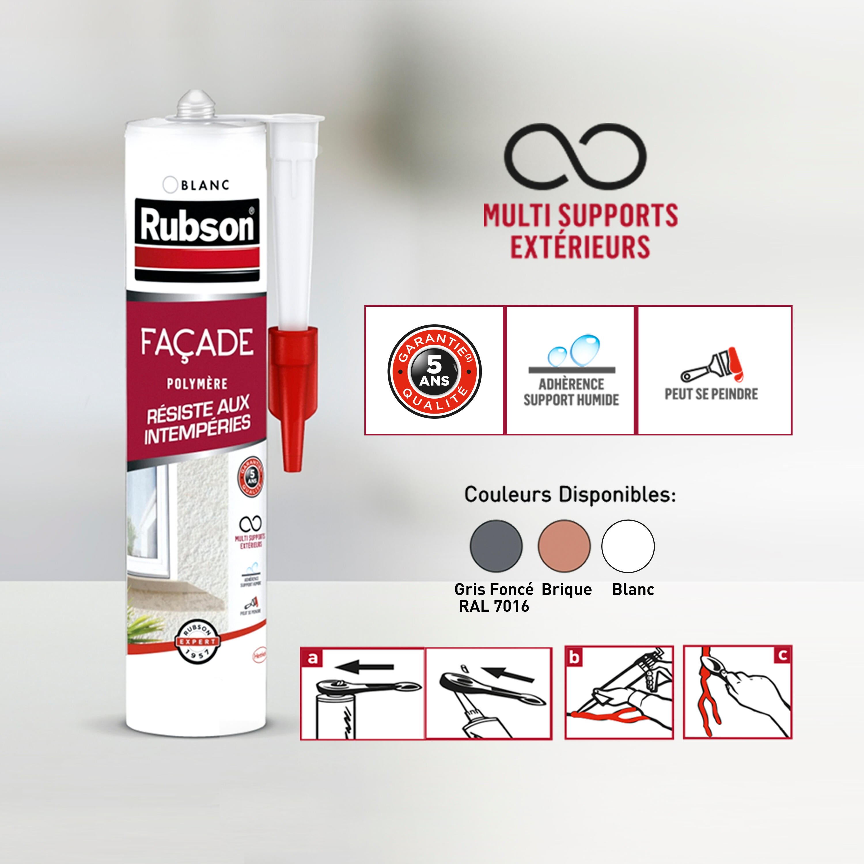 Mastic d'étanchéité Façades RUBSON blanc, 280 ml - 2