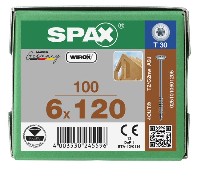 100 vis acier tête de disque extra large t-star+ SPAX, Ø6 x L.120 mm