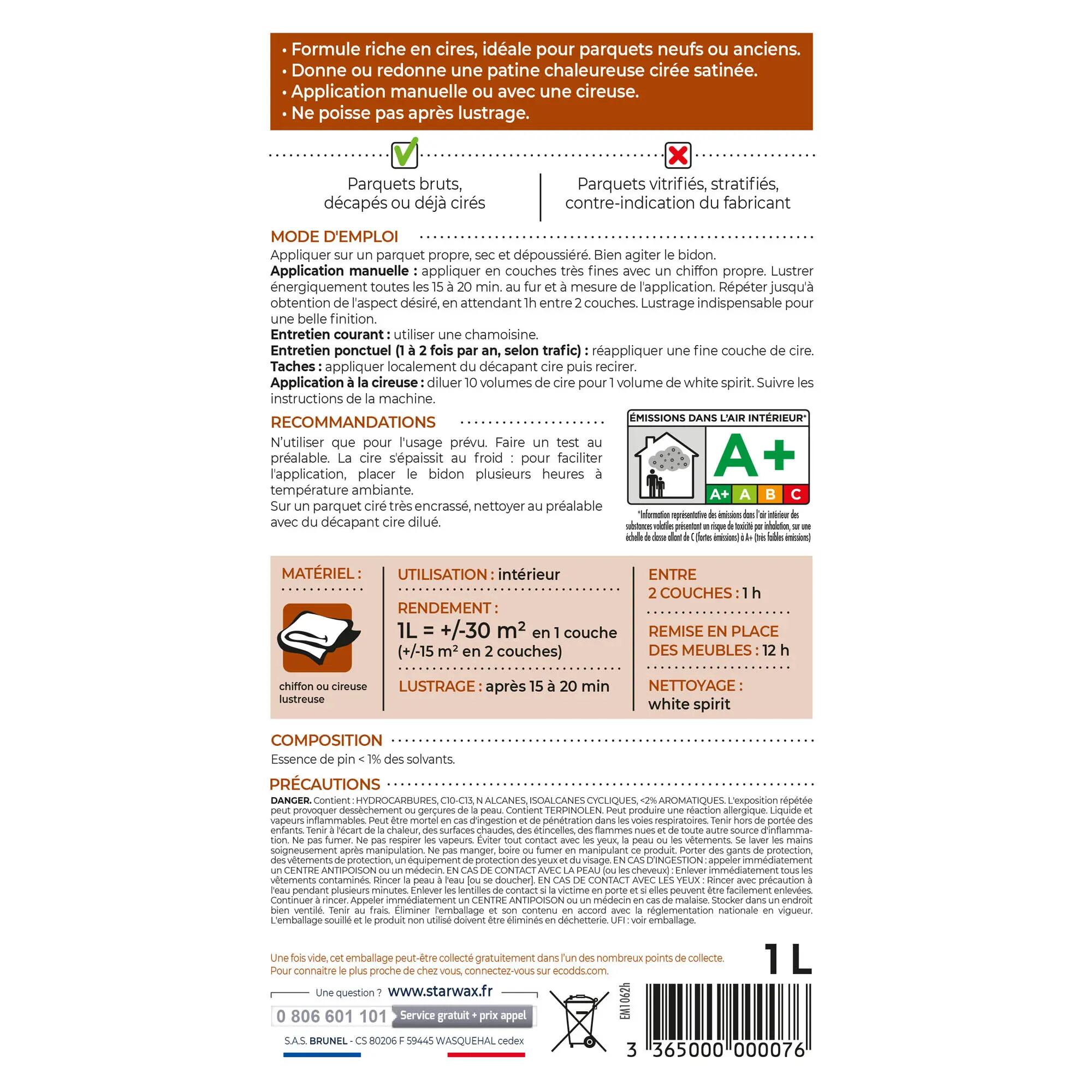 Cire bois STARWAX Nourrissante, parquets stratifiés, 1L - 2