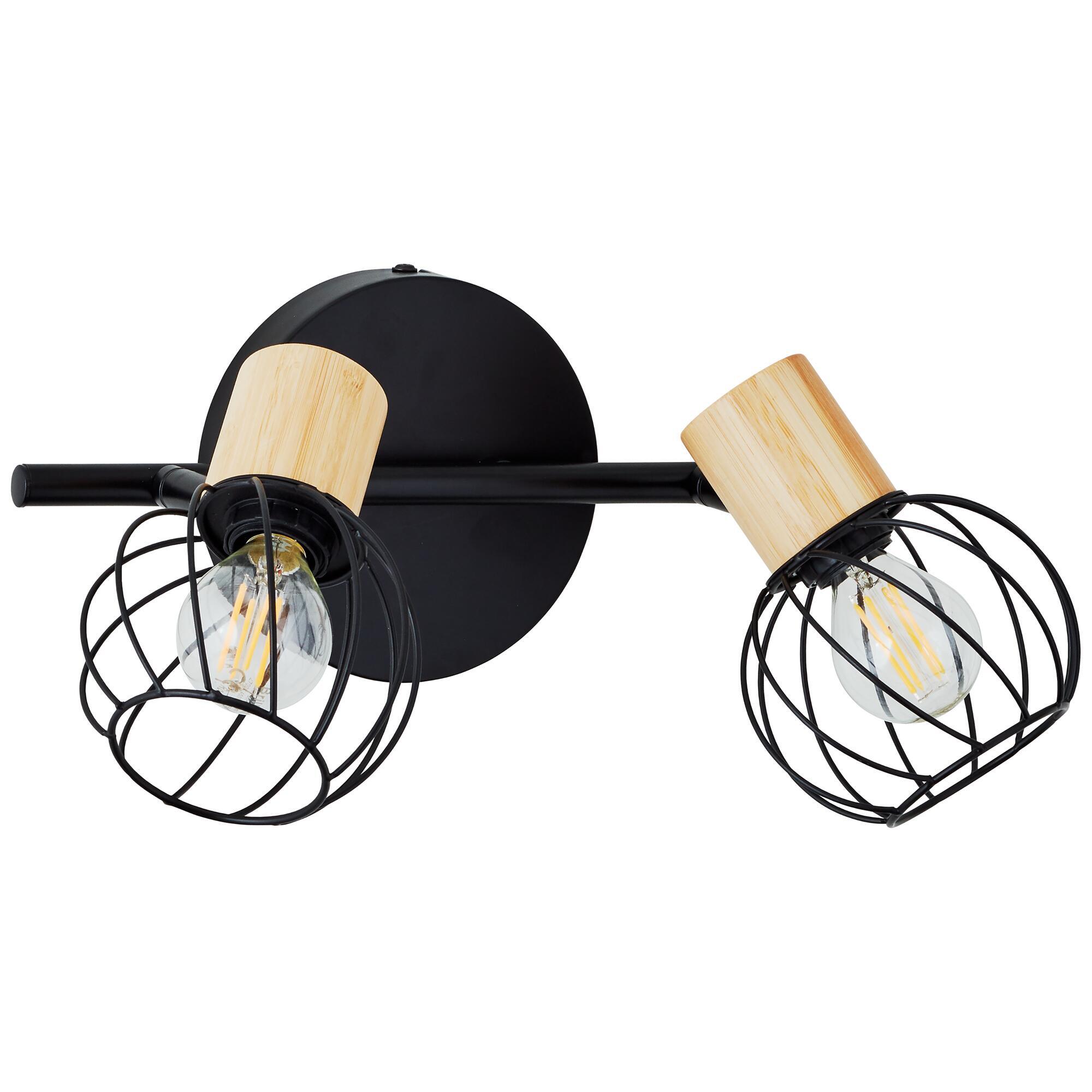 Foco decorativo INSPIRE MALLOW E14 D10CM 2 LÂMPADAS METAL PRETO/BAMBU - 26