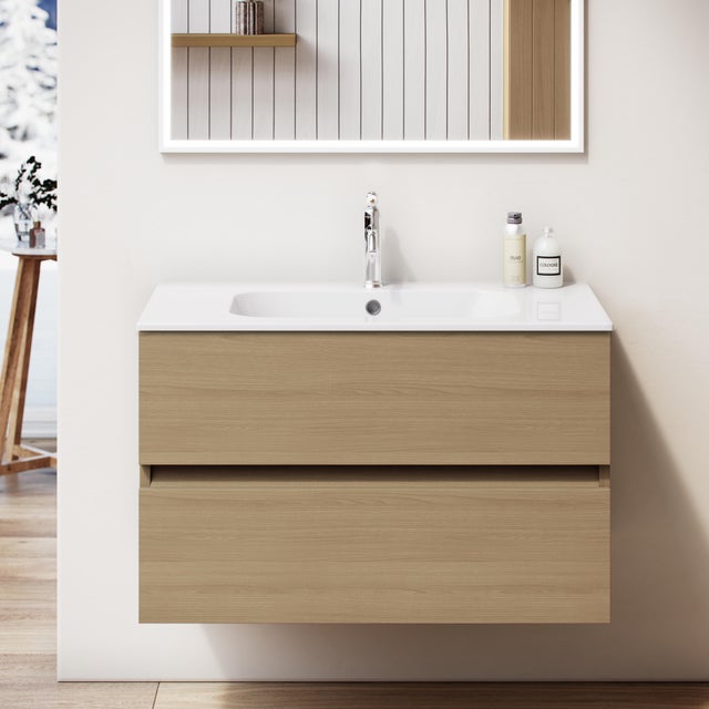 Meuble vasque 2t l.90 x H.56.4 x P.51cm chêne campagne Eleven