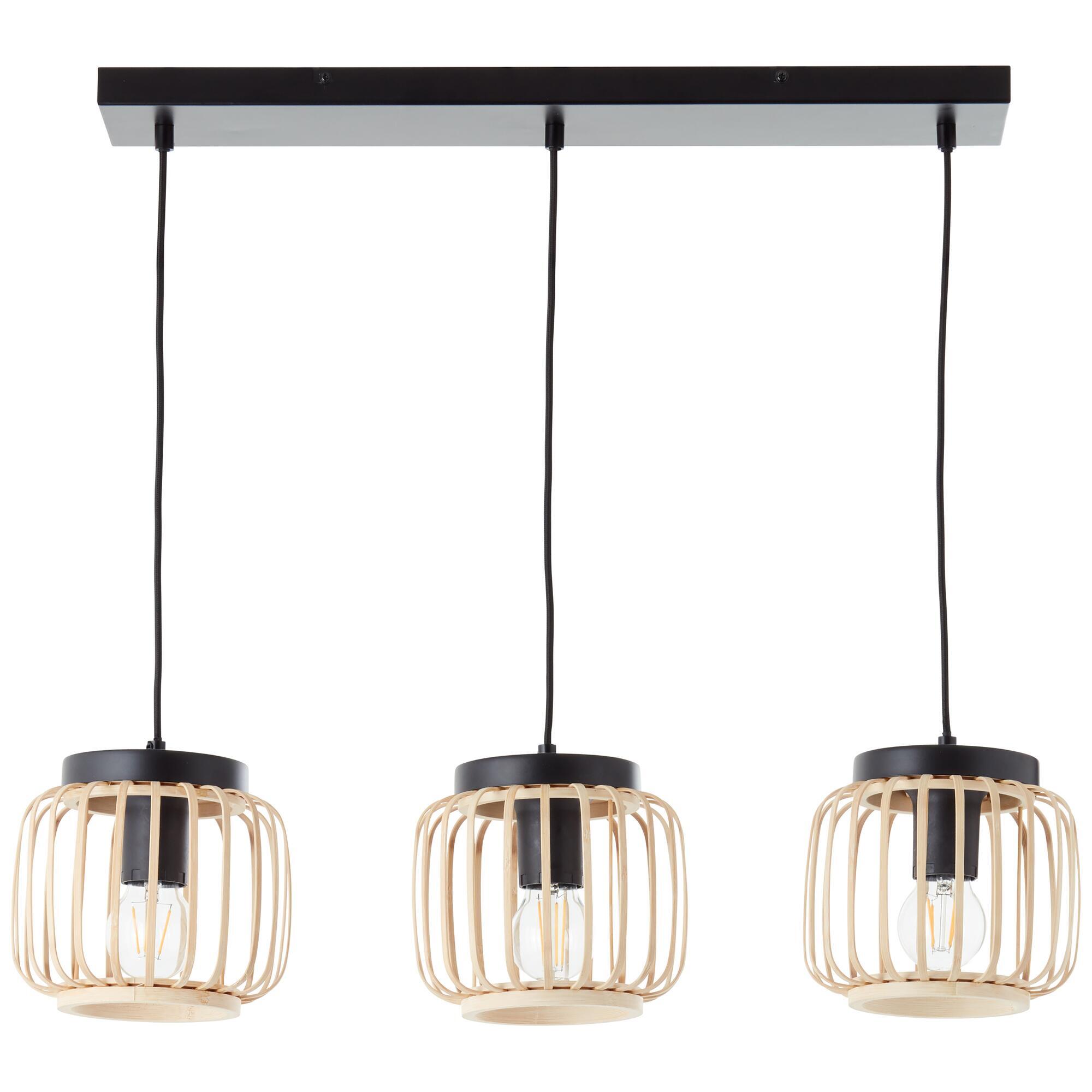 Candeeiro de teto suspenso INSPIRE PECAN E27 3 LÂMPADAS METAL MATE PRETO/BAMBU - 26