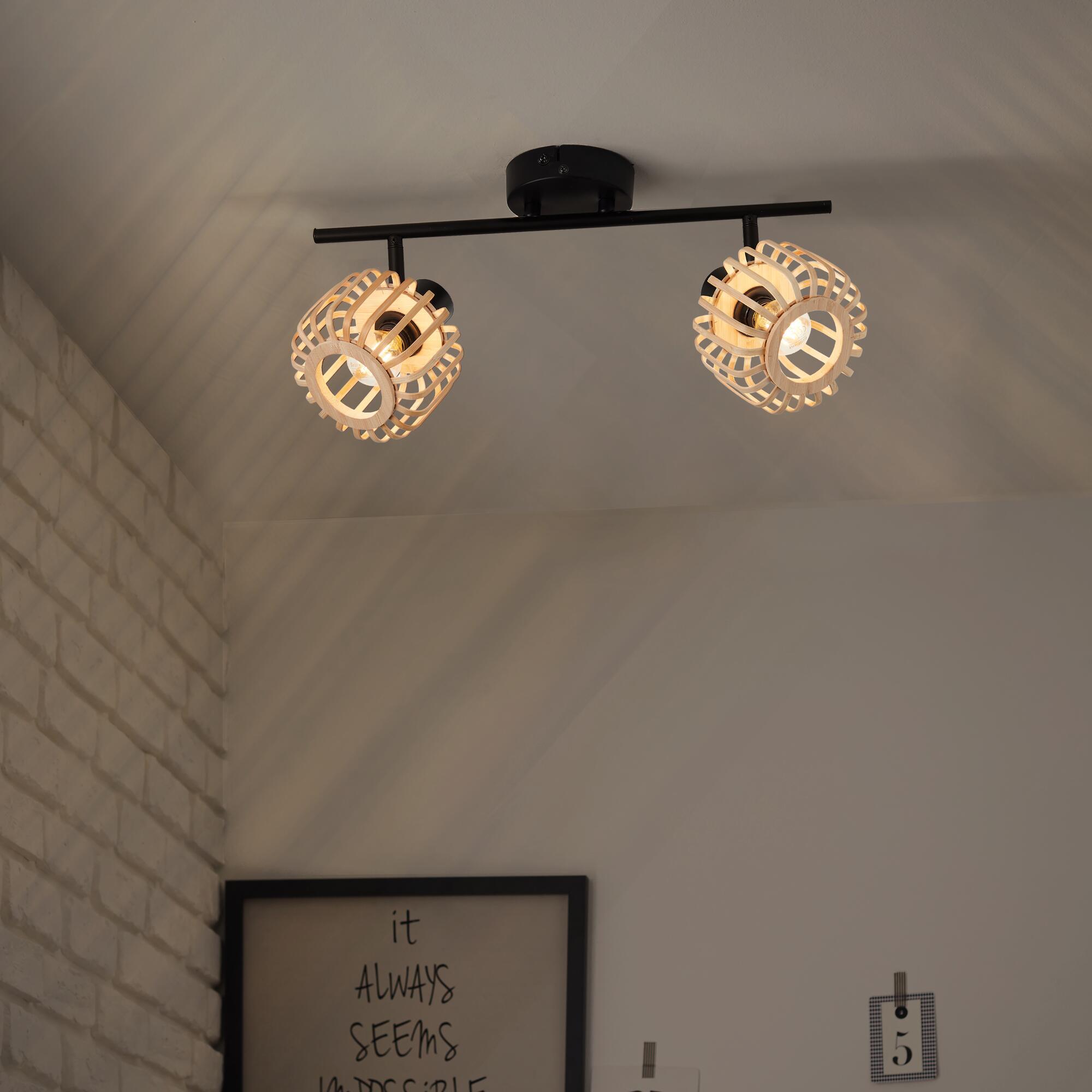 Foco decorativo INSPIRE PECAN E14 2 LÂMPADAS METAL MATE PRETO/BAMBU - 16