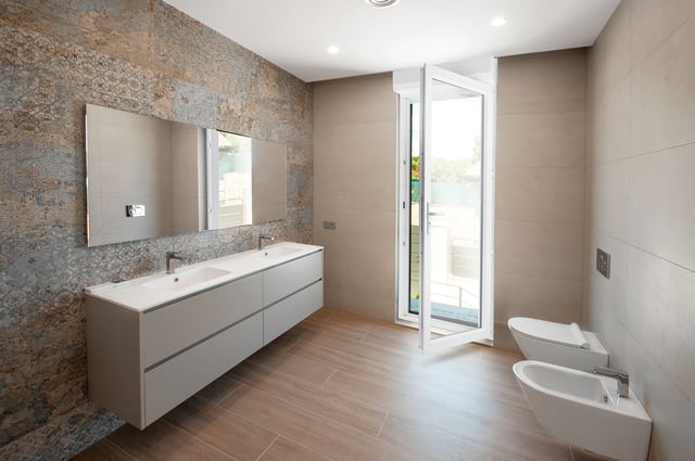 Porte fenêtre avec volet roulant PVC Essentiel H.215xl.90cm blanc 1 vt tirant G