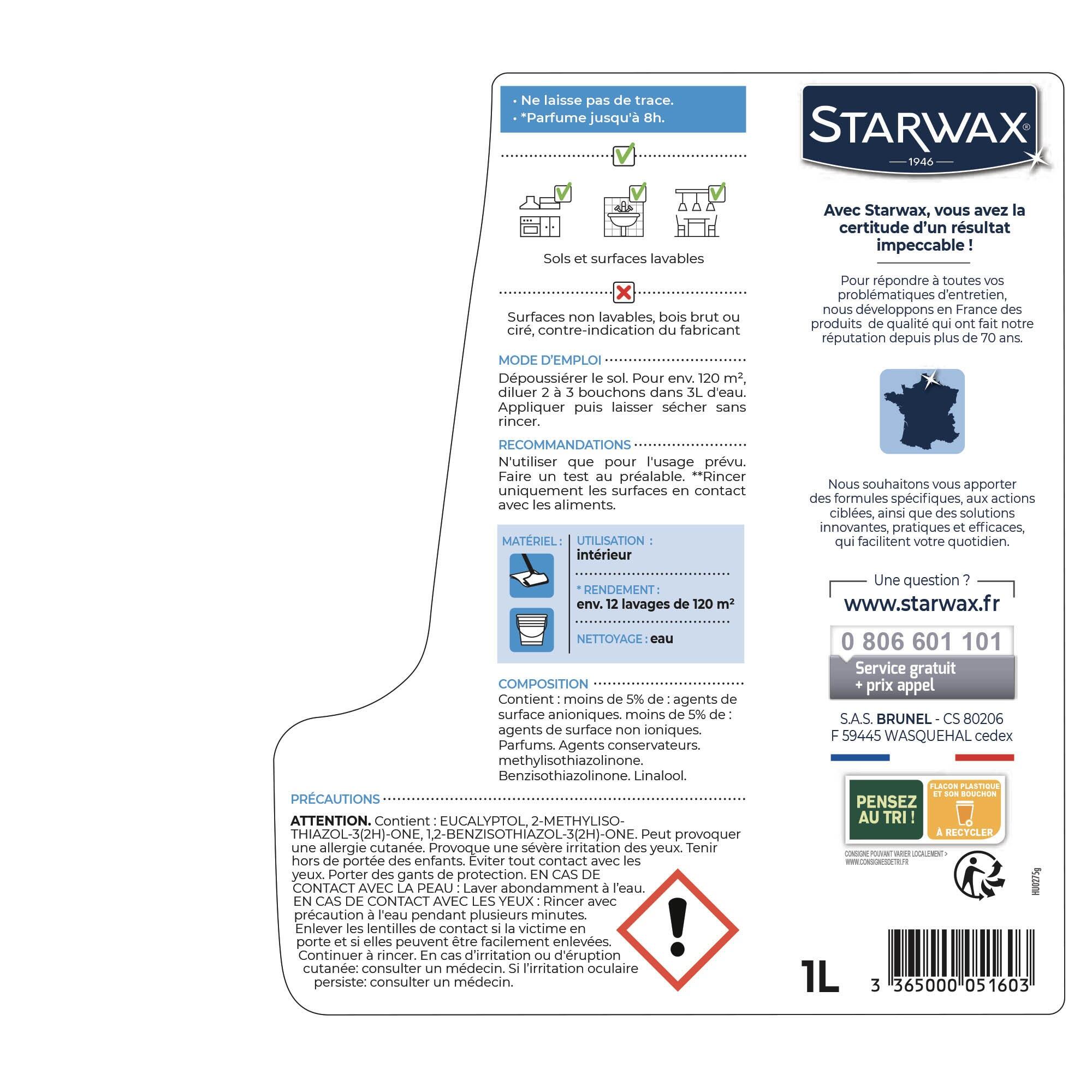 Produit d'entretien STARWAX Désodorisant longue durée, brise marine, 1L - 2