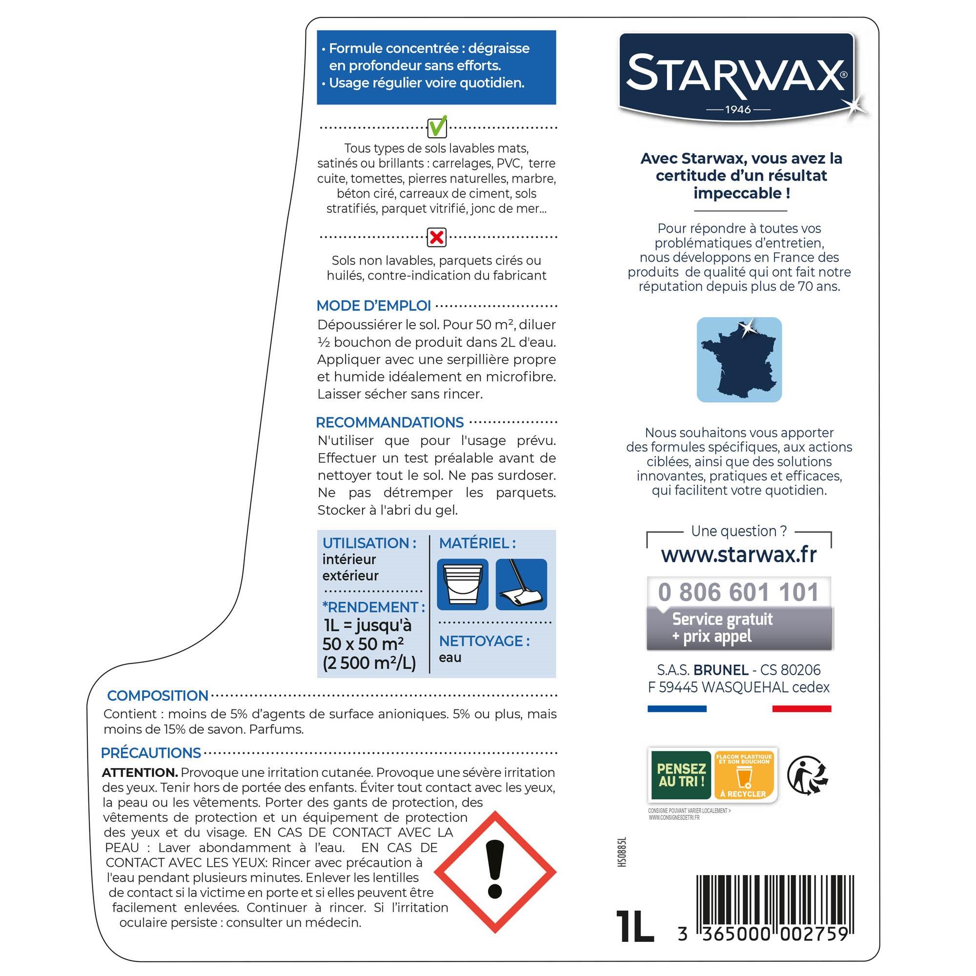 Nettoyant STARWAX Doux tous sols, 1L - 2