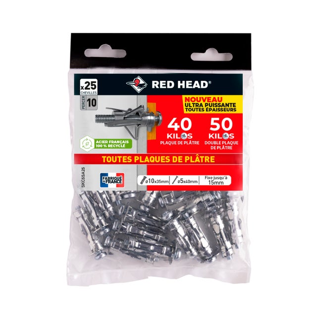 25 chevilles et vis à expansion RED HEAD, Diam.10 x L.35 mm