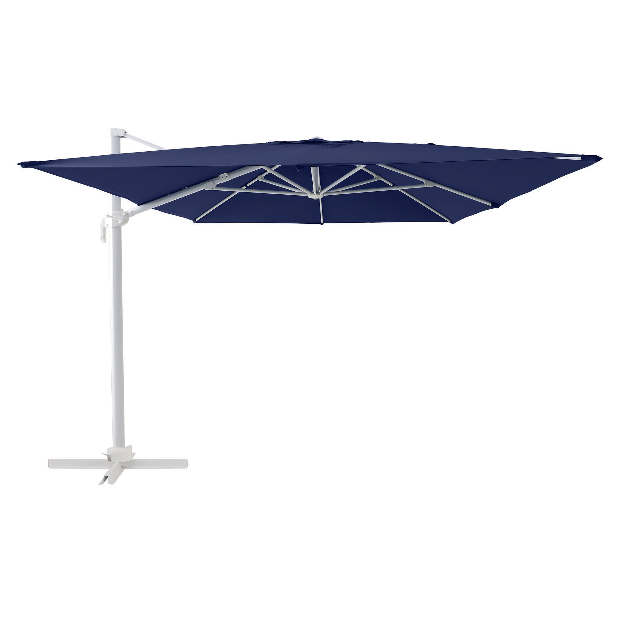 Parasol excéntrico cuadrado de aluminio/acero naterial aura azul 286 cm + 4 pies de parasol cuadrado de hormigón de 25 kg