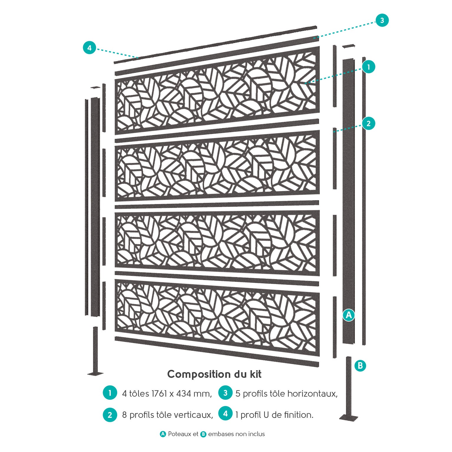 Kit palissade Klos up! gris sablé 2900S, décor TEK l.177 x H.181 cm - 2