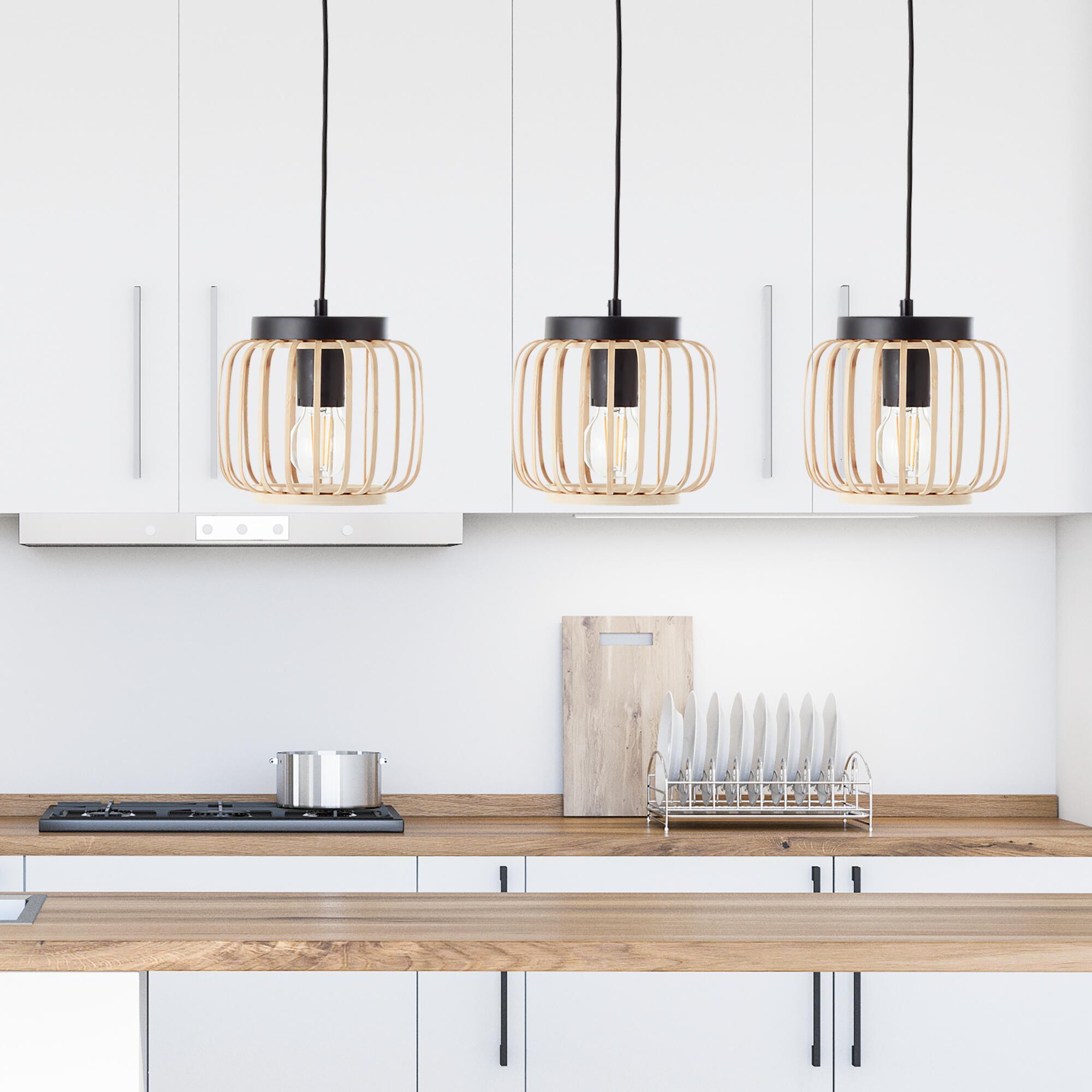 Candeeiro de teto suspenso INSPIRE PECAN E27 3 LÂMPADAS METAL MATE PRETO/BAMBU - 22