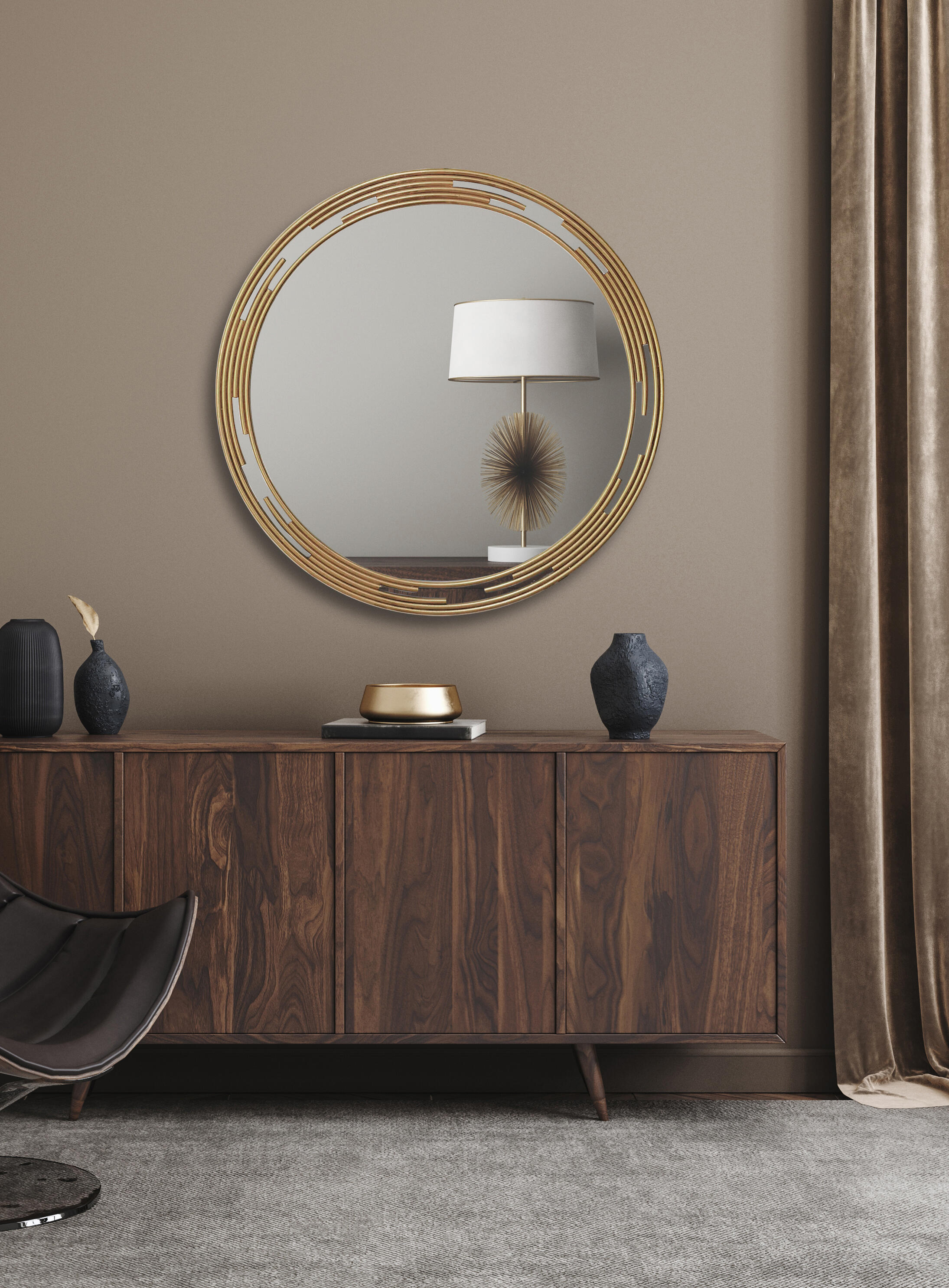 Miroir rond métal doré Rond diam.80 cm | Leroy Merlin