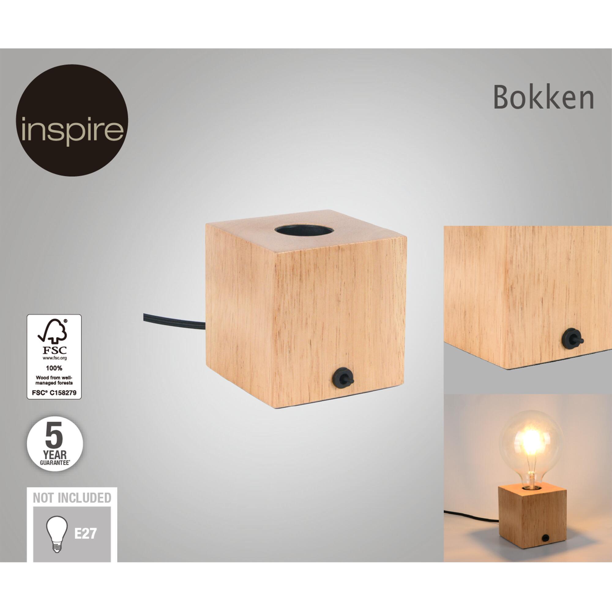 Lámpara de mesa compatible con casquillo E27 Booken INSPIRE con estructura madera beige pantalla beige de madera alimentación a red - 5