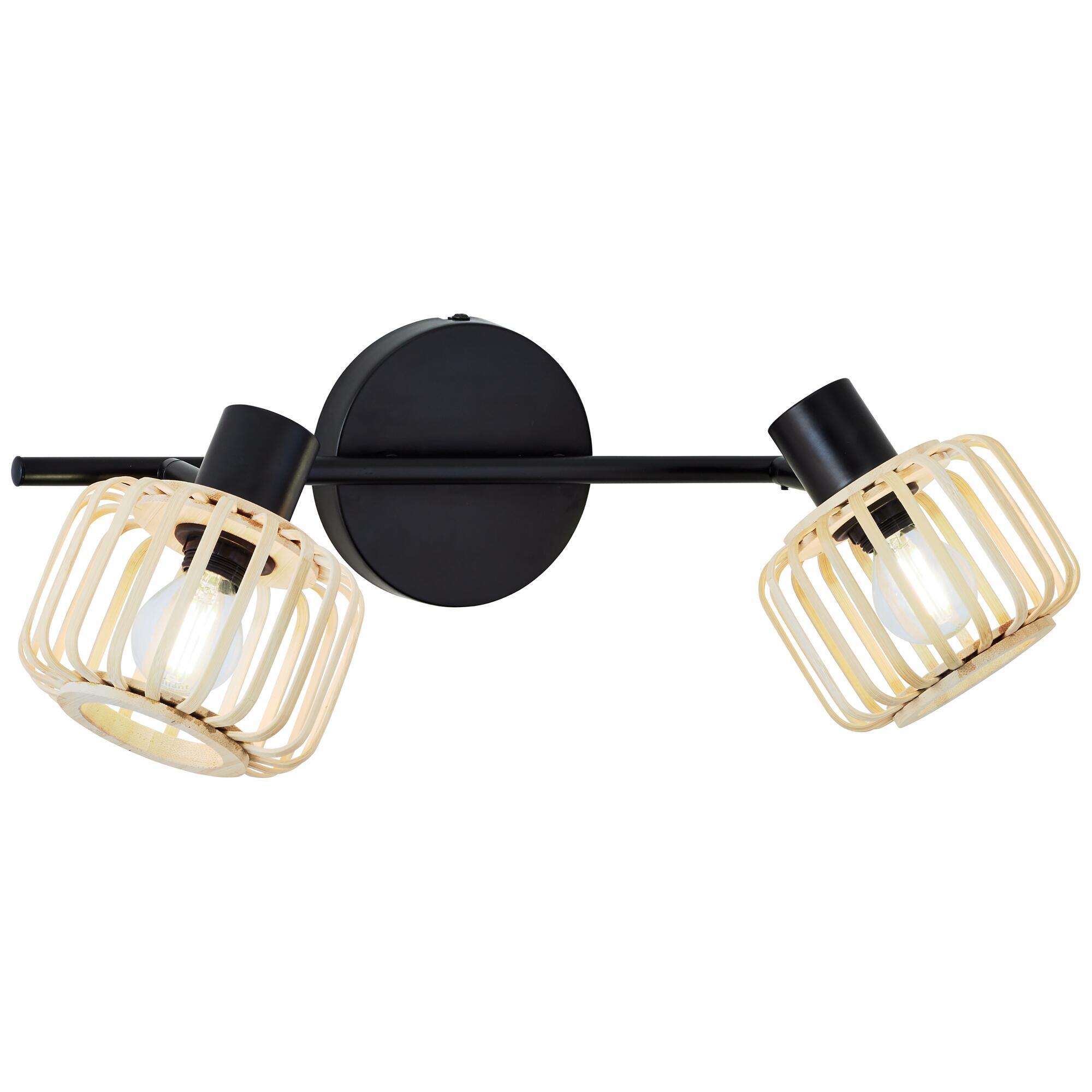 Foco decorativo INSPIRE PECAN E14 2 LÂMPADAS METAL MATE PRETO/BAMBU - 25