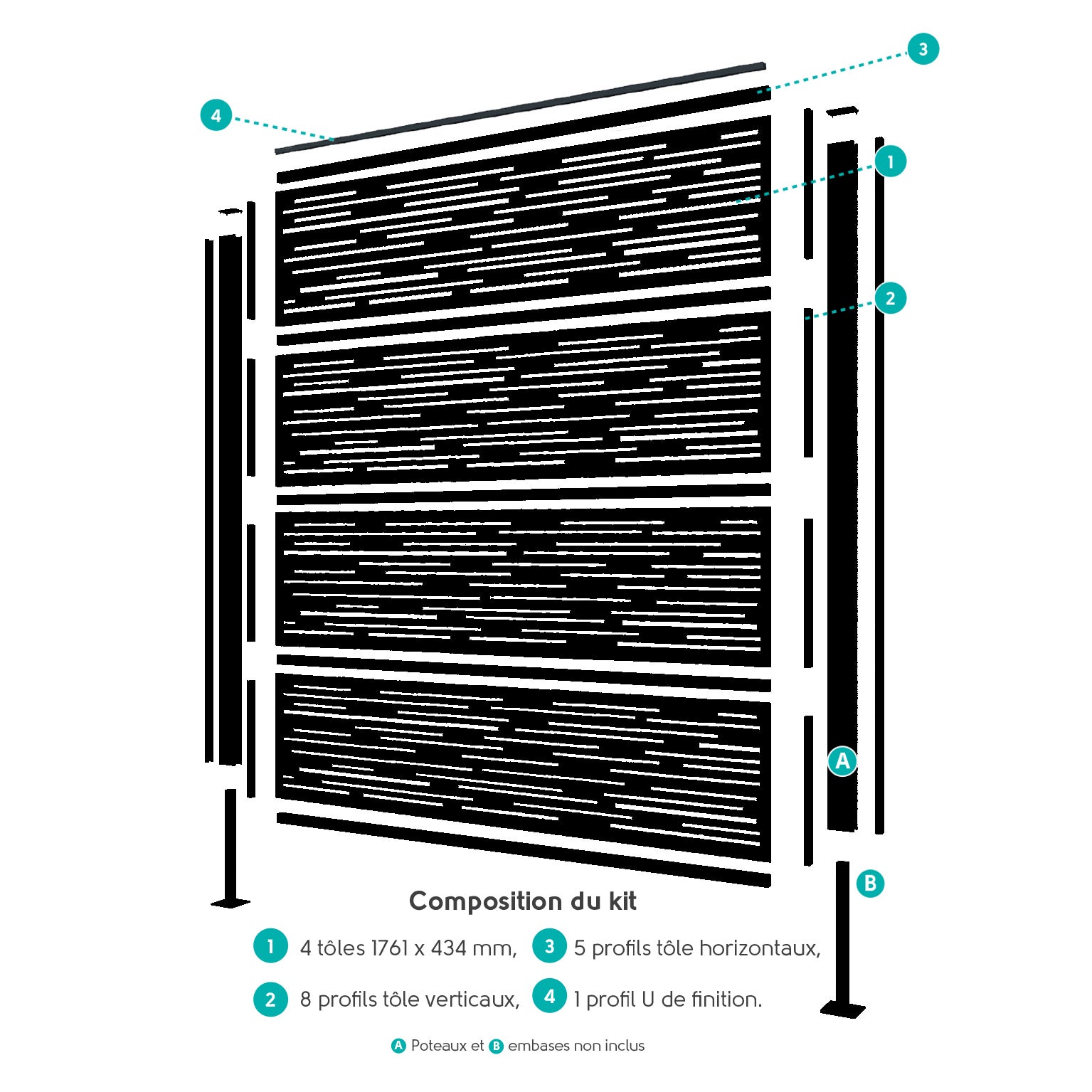 Kit palissade Klos up! noir, décor LIGNE l.177 x H.181 cm - 2
