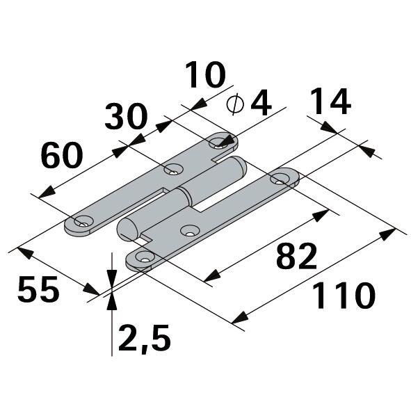 Paumelle acier pour fenêtre HETTICH, L.110 - 2