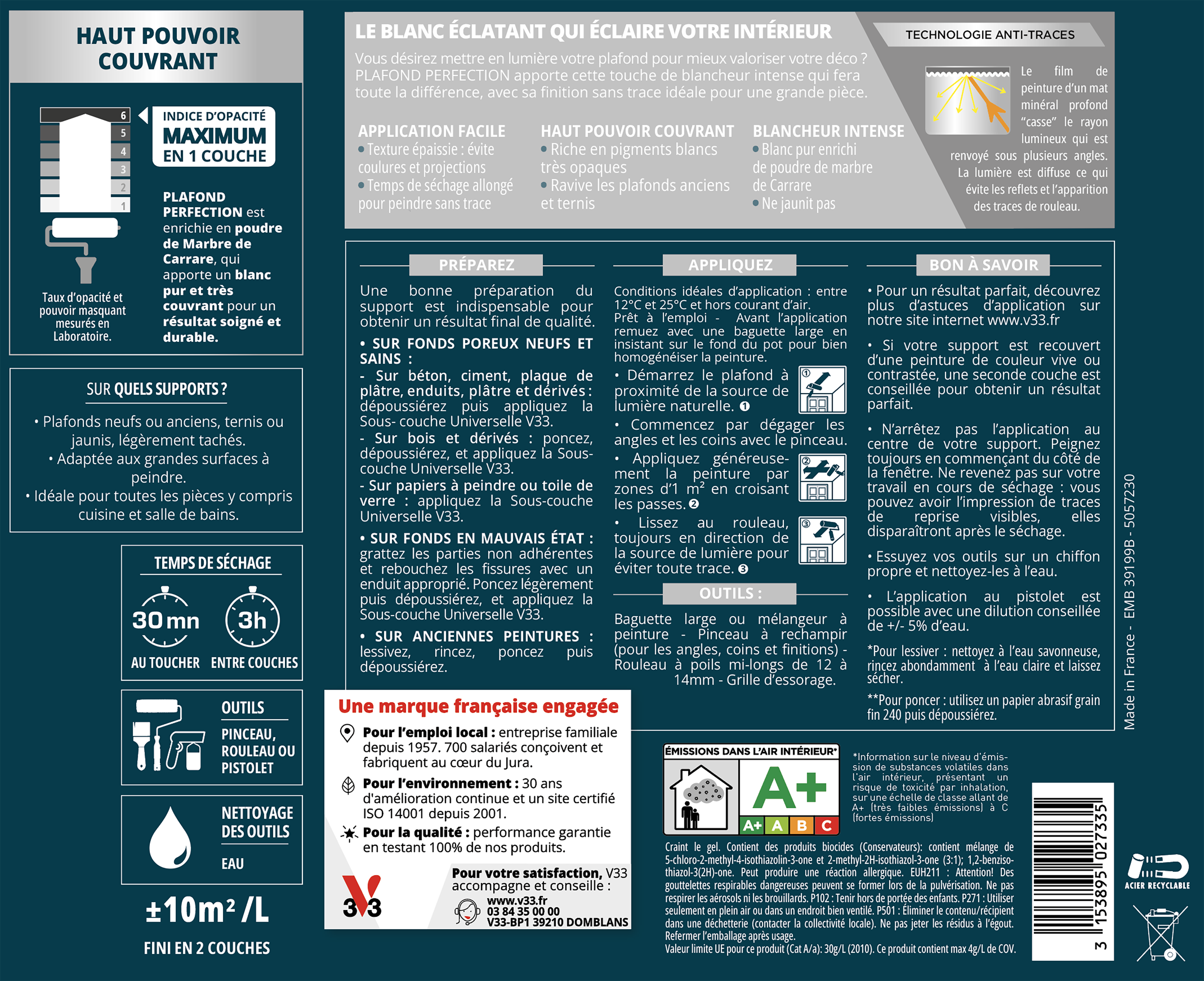 Peinture plafond blanc mat V33 Perfection 2.5L+20% gratuit - 5