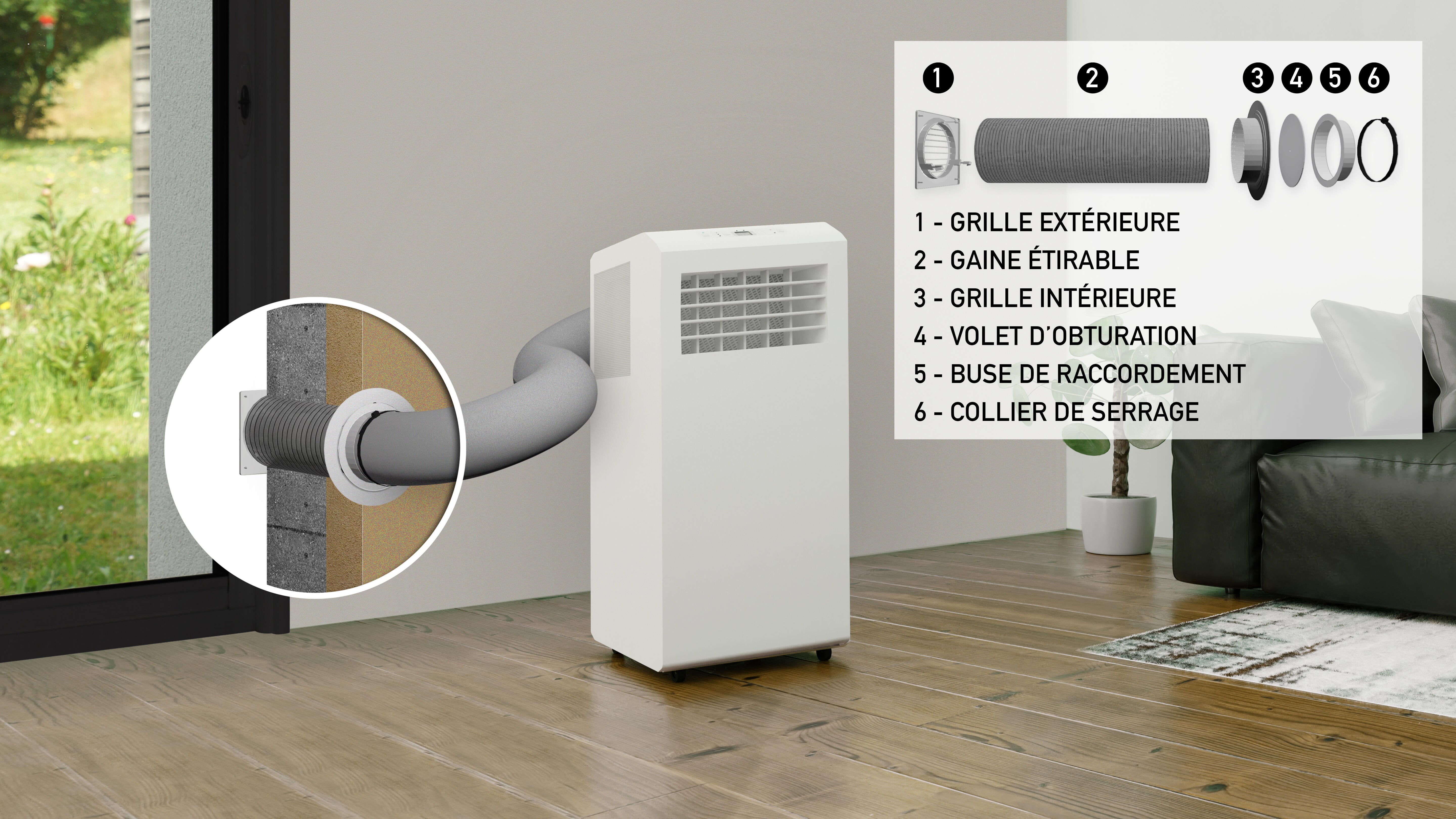 Kit Calfeutrage Climatiseur Mobile Porte Fenetre 400 cm, pour Climatiseurs, Sèche-linge et Déshumidificateurs Tuyau évacuation Calfeutrage Fermeture