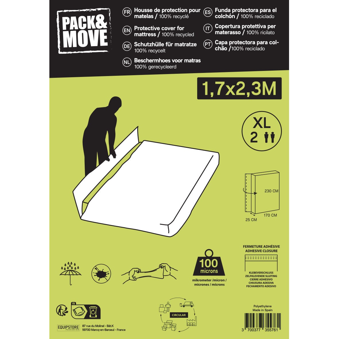 Housse de protection noir PACK AND MOVE, L.2.3 m x l.170 cm, E.0.5 cm x l.100 µm - 2