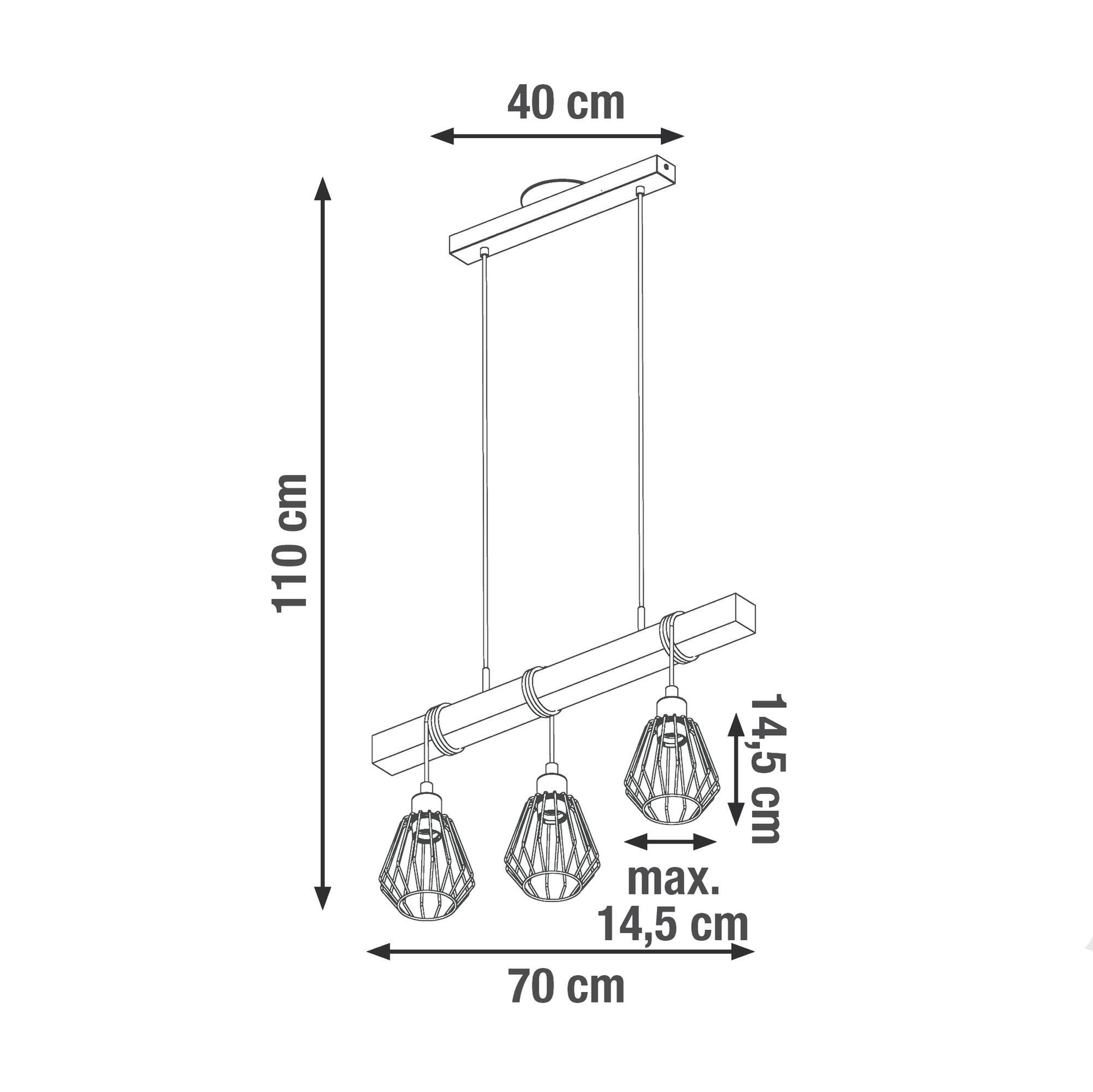 Candeeiro de teto suspenso INSPIRE TABODI E27 3 LUZES METAL/MADEIRA PRETO - 10