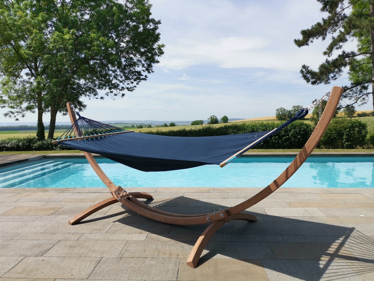 Hamac avec structure bois Eskapade JOBEK bleu L.323 x l.125 cm - 2