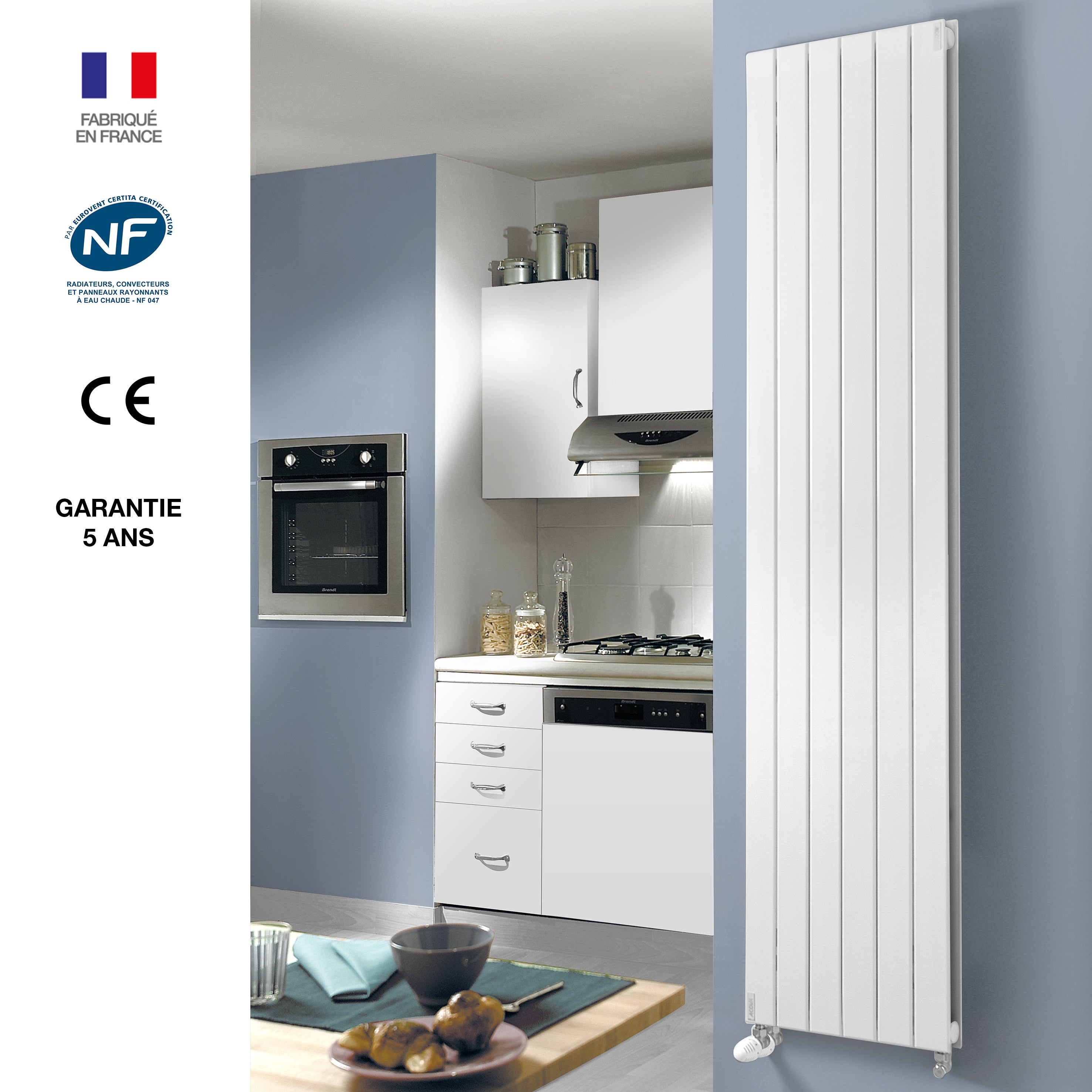 Radiateur eau chaude vertical ACOVA Lina blanc, 1386W H.200 x l.44.4 cm - 6