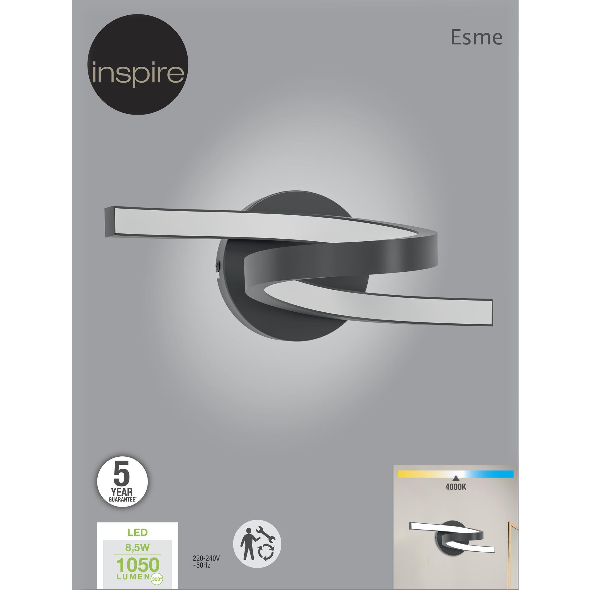 Applique murale LED, acier / produit sans abat-jour, noir, Esme, INSPIRE - 7