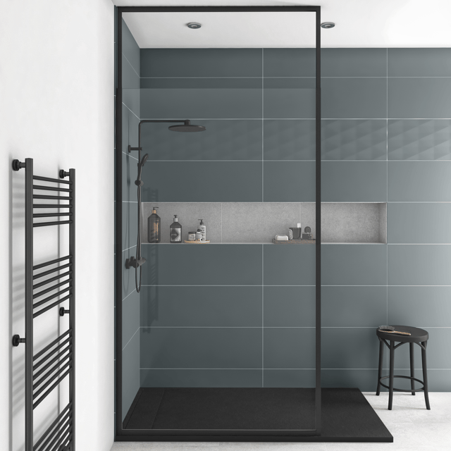 Pack douche italienne receveur neo noir 80x160+paroi transparent Unik noir 120