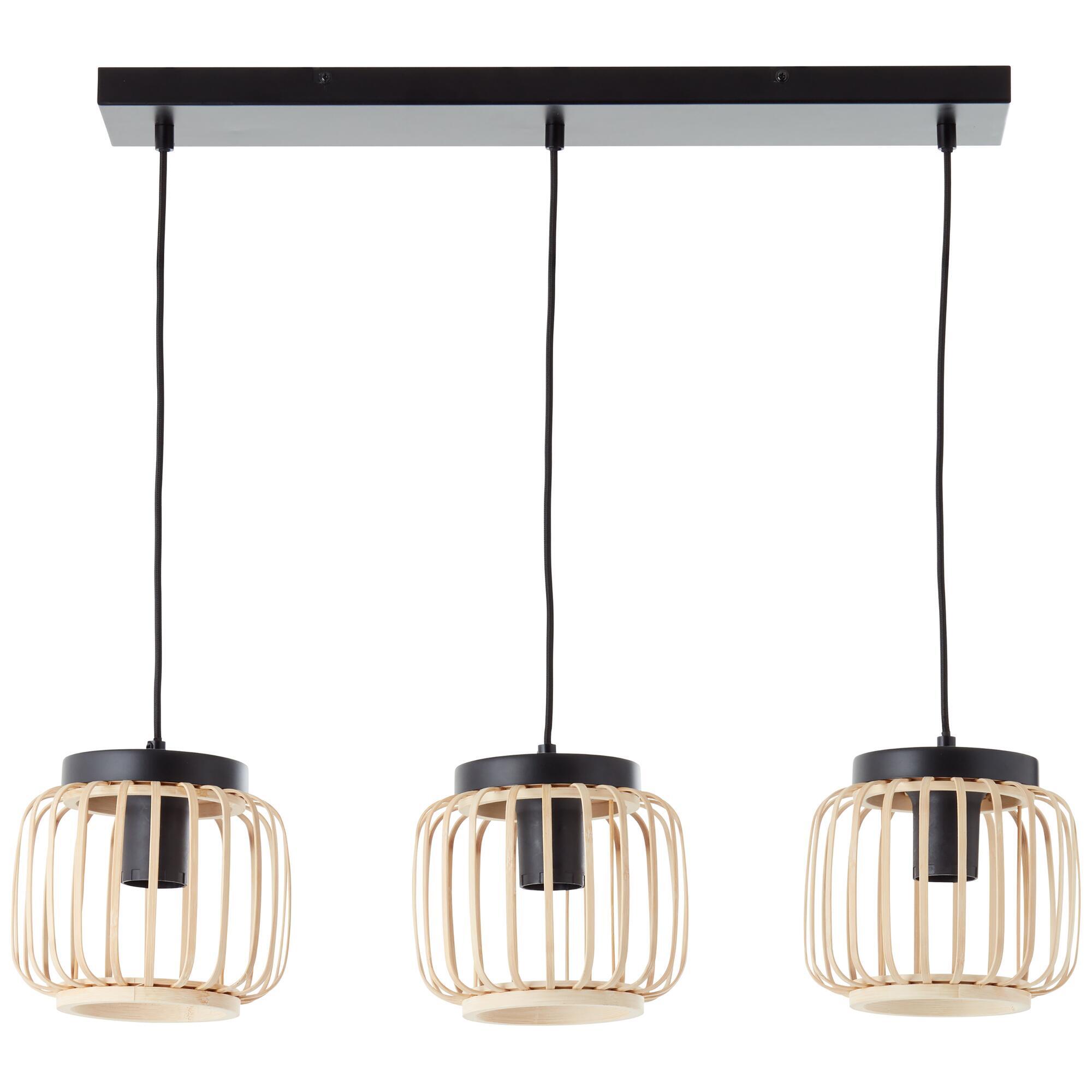 Candeeiro de teto suspenso INSPIRE PECAN E27 3 LÂMPADAS METAL MATE PRETO/BAMBU - 25