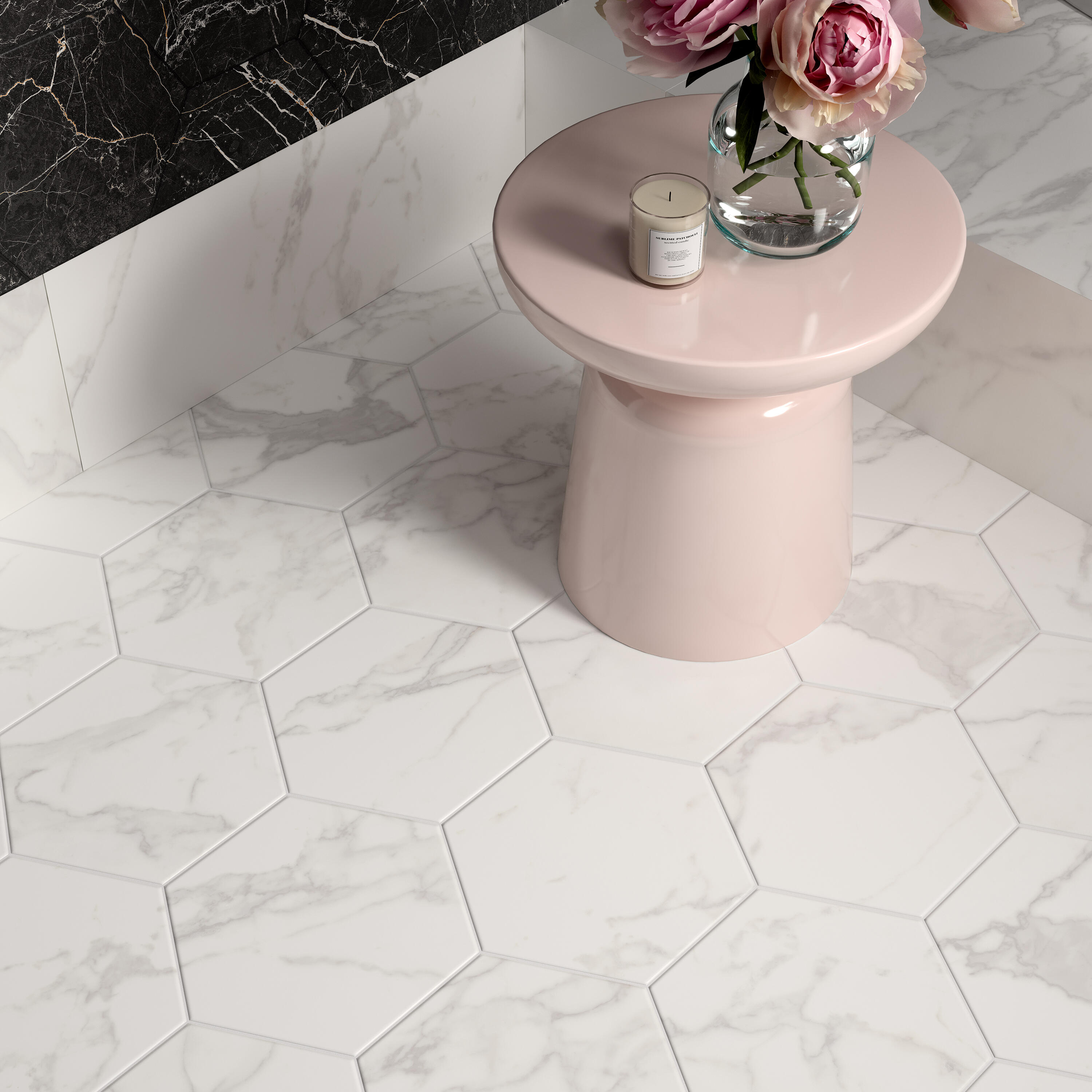 Carrelage sol intérieur effet marbre blanc Murano l.27 x L.27 cm 1,18M2 - 7