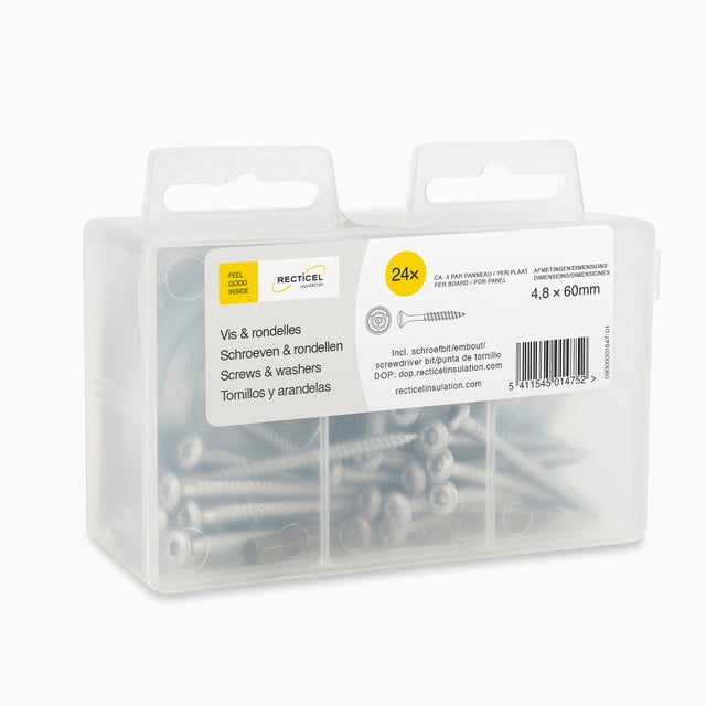 24 Vis et rondelles pour la fixation des panneaux d'isolation 4.8x60mm