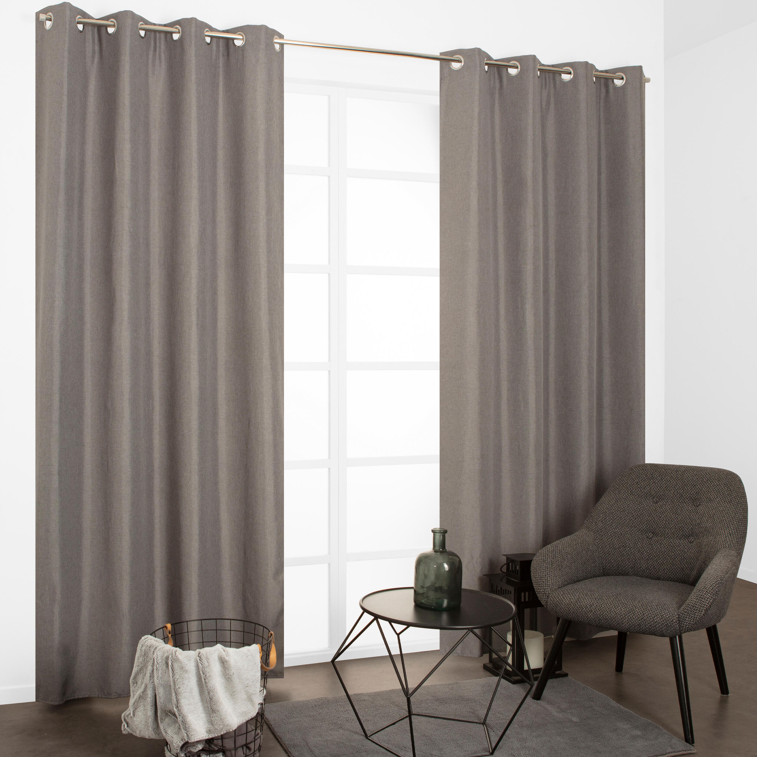Rideau tamisant thermique, Chambray, gris H.240 x l.135 cm - 2