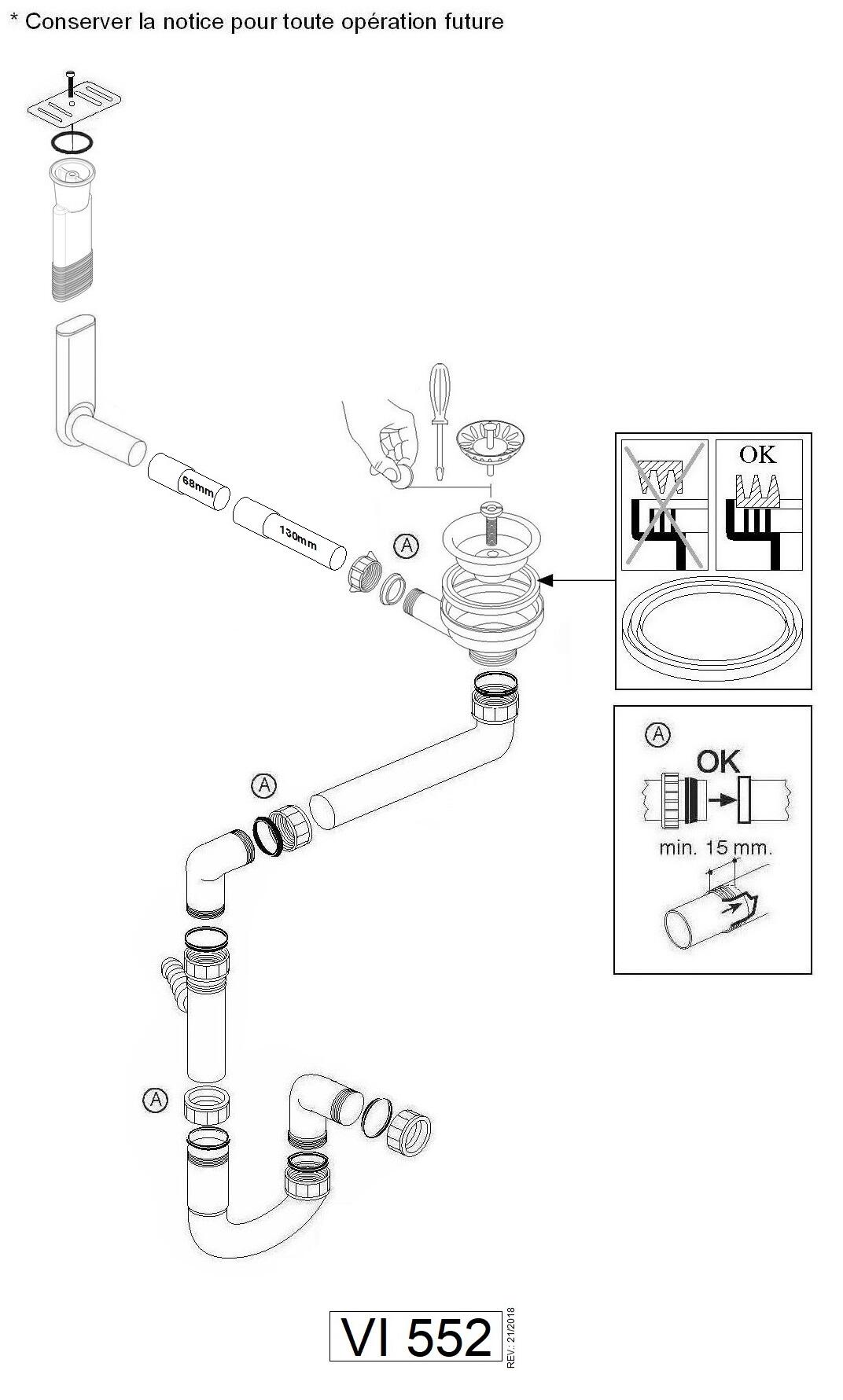 Evier à encastrer 1 grand bac avec égouttoir, résine, SOLO Noir - 7
