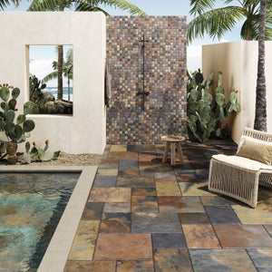 Carrelage sol extérieur effet pierre multicolor Monastère l.30 x L.50 cm