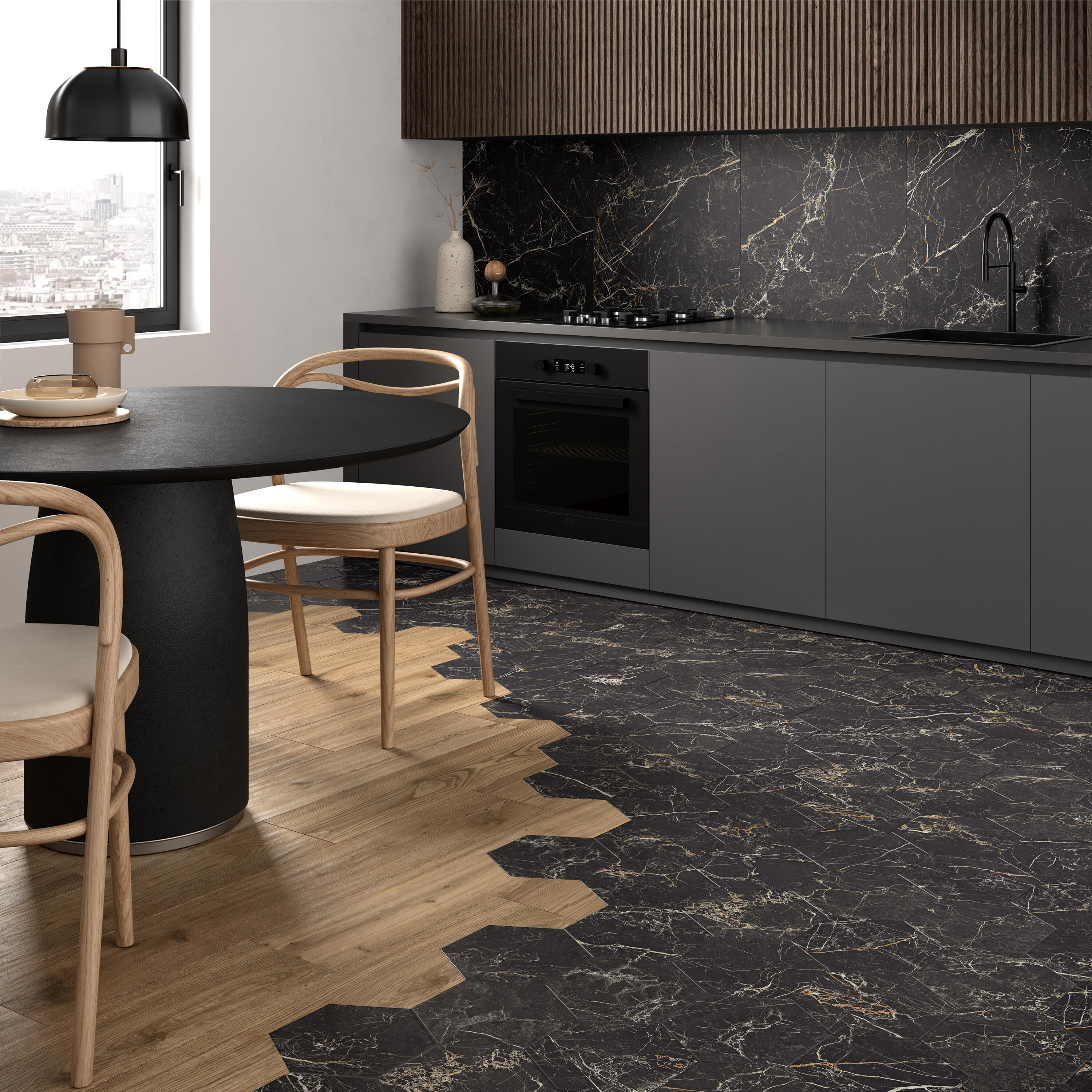 Carrelage sol intérieur effet marbre noir gold Murano l.27xL.27 cm - 4