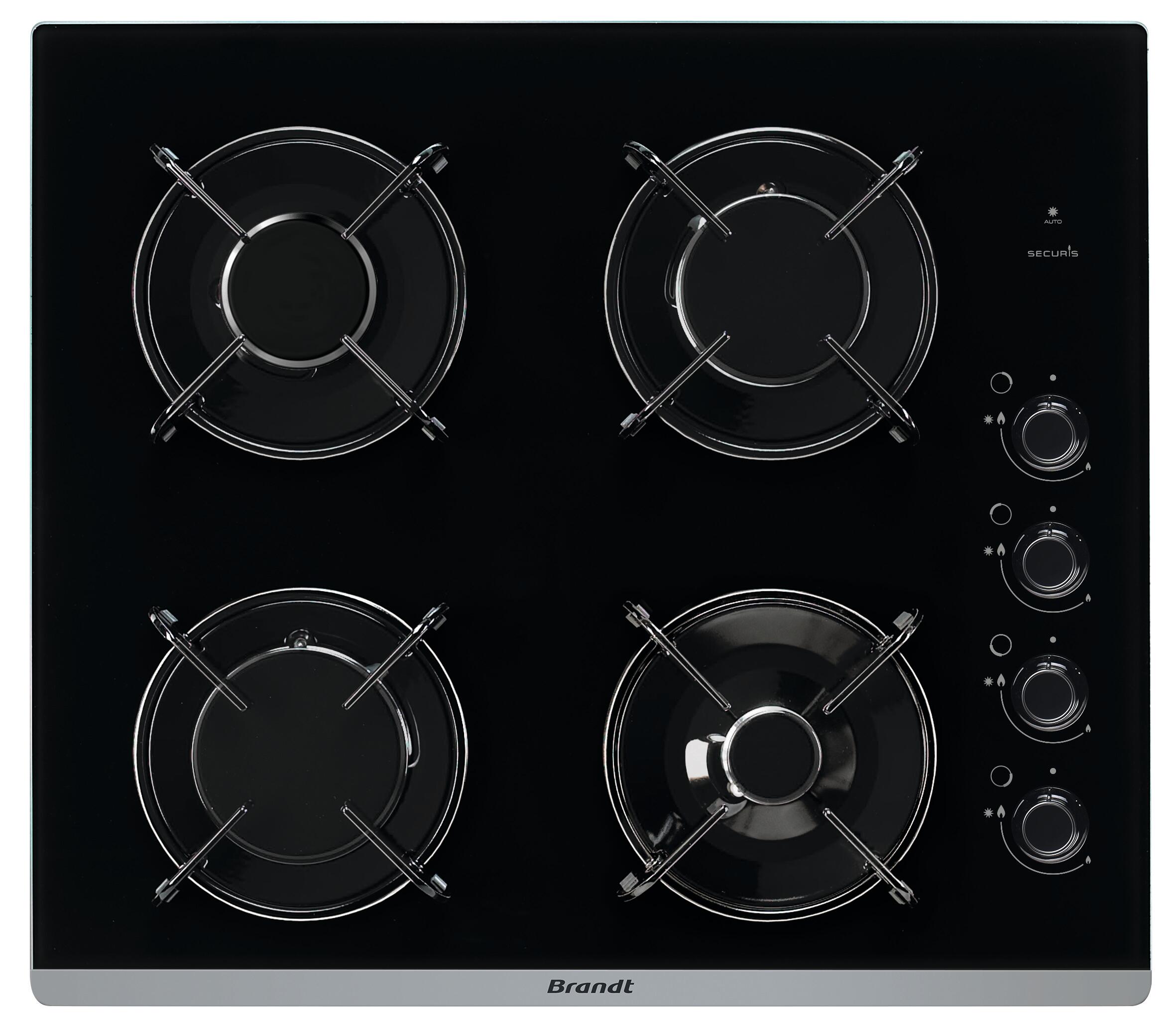 Plaque De Cuisson Gaz 4 Feux Encastrable - Gaz Naturel Ou Propane, Noir, Allumage Électronique