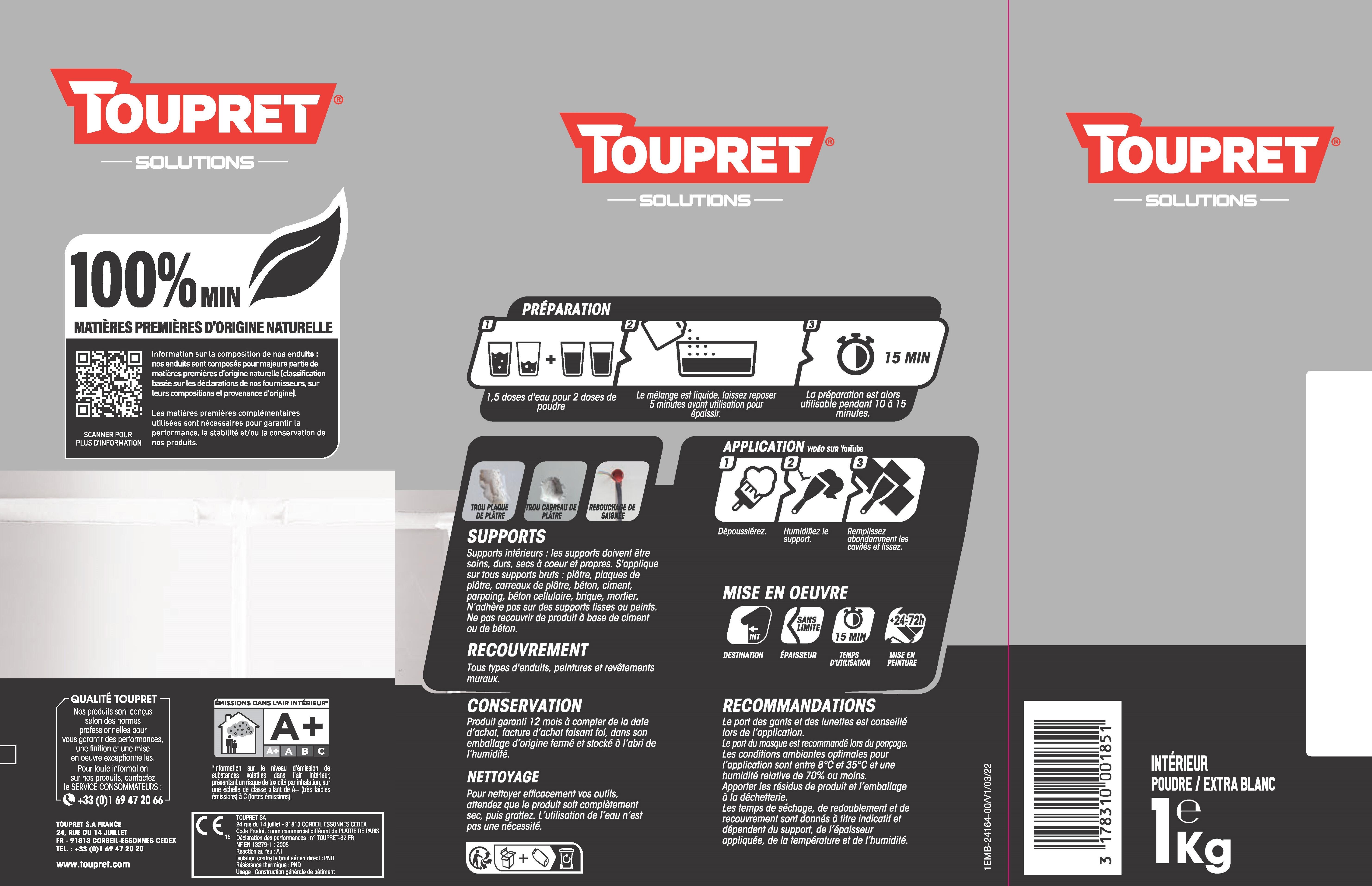 Plâtre de paris poudre Toupret 1kg - 5