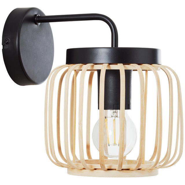 Applique murale E27, acier / bambou, beige, Pecan Bambou, INSPIRE