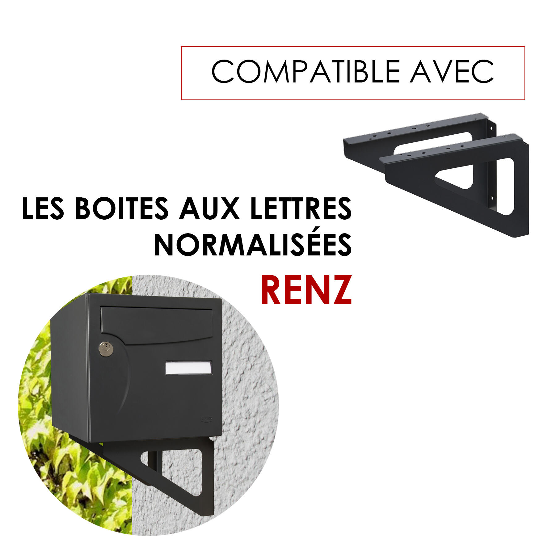 Equerre, pour boîte aux lettres H.17.5 x l.25 x P.3 cm RENZ, noir - 6